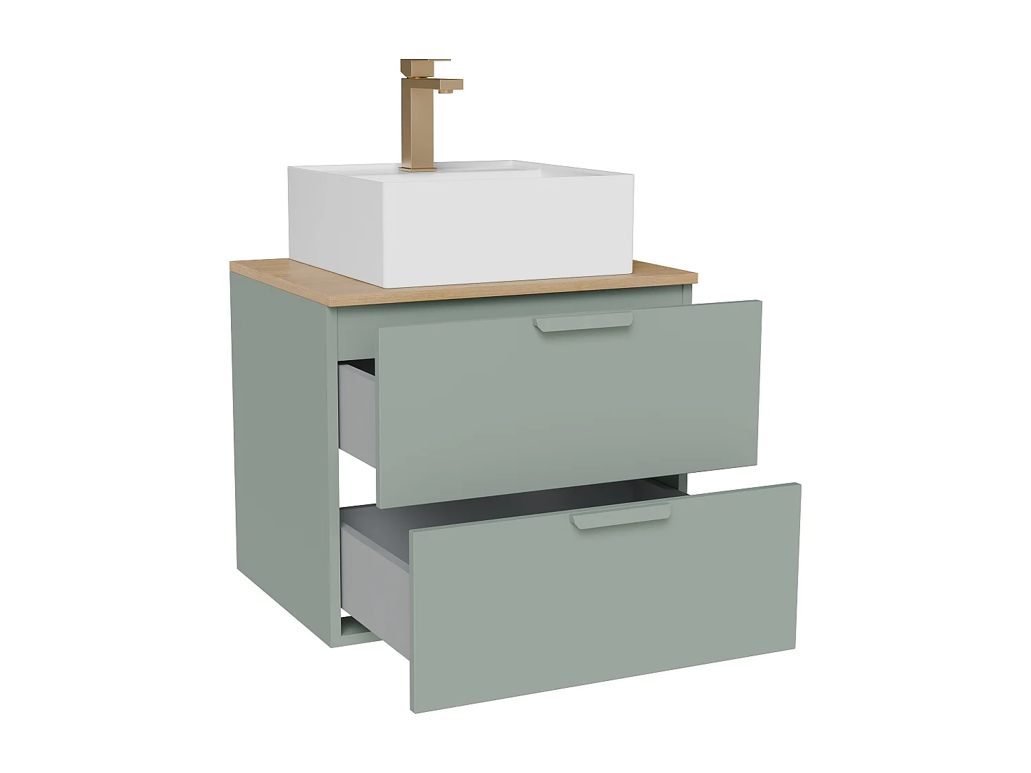 Meuble de salle de bain suspendu avec vasque à poser carrée et robinet – Vert sauge – L60 cm – AVORELI