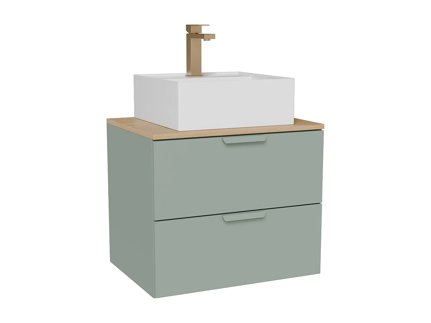 Meuble de salle de bain suspendu avec vasque à poser carrée et robinet – Vert sauge – L60 cm – AVORELI