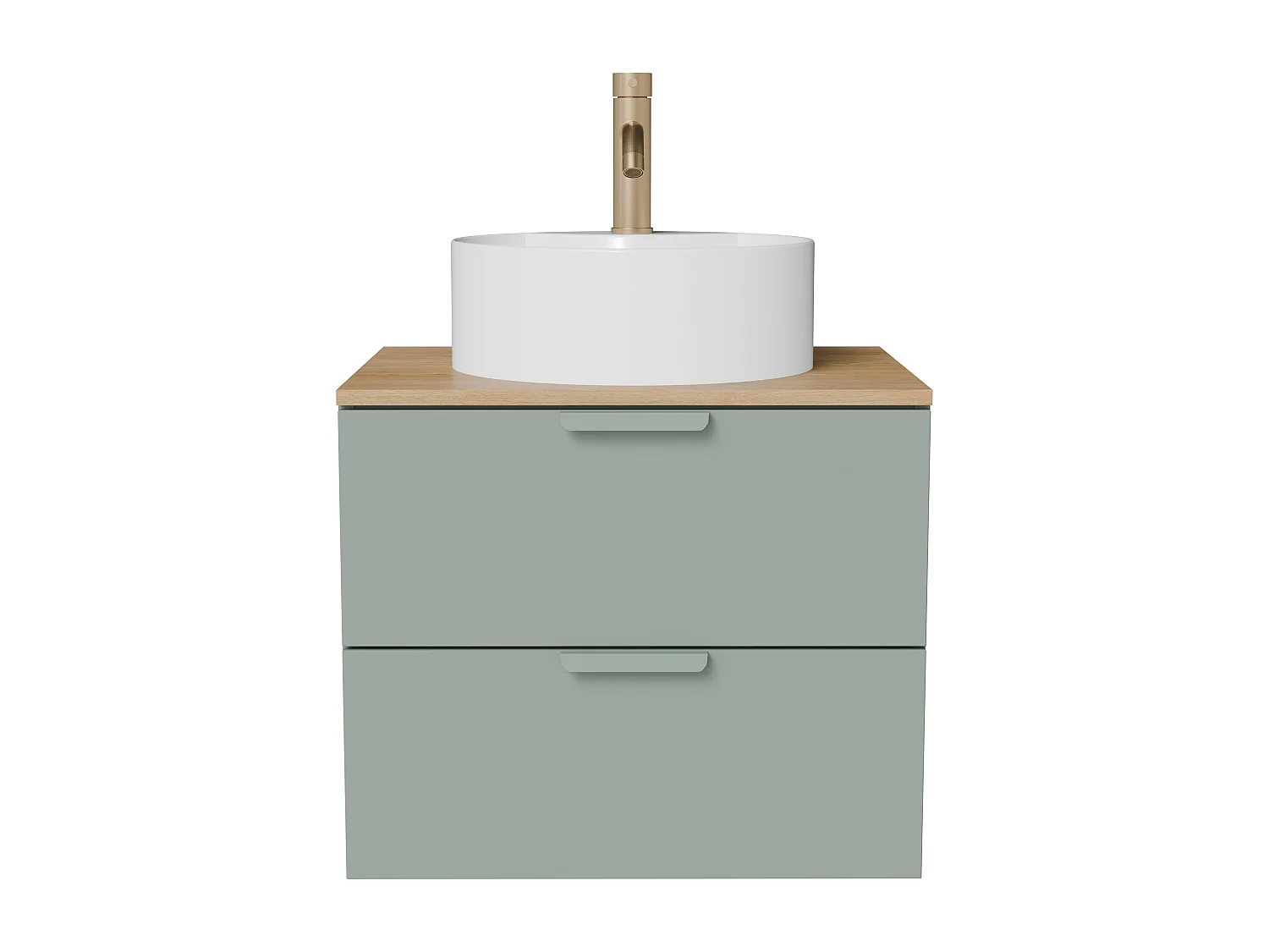 Meuble de salle de bain suspendu avec vasque à poser ronde et robinet – Vert sauge – L60 cm – AVORELI