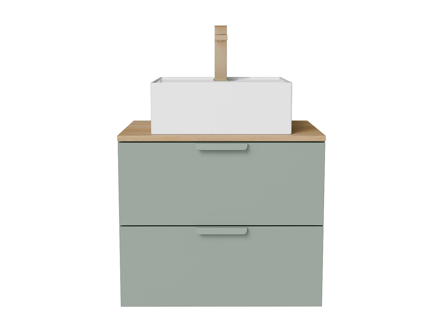 Meuble de salle de bain suspendu avec vasque à poser carrée, robinet et miroir – Vert sauge – L60 cm – AVORELI