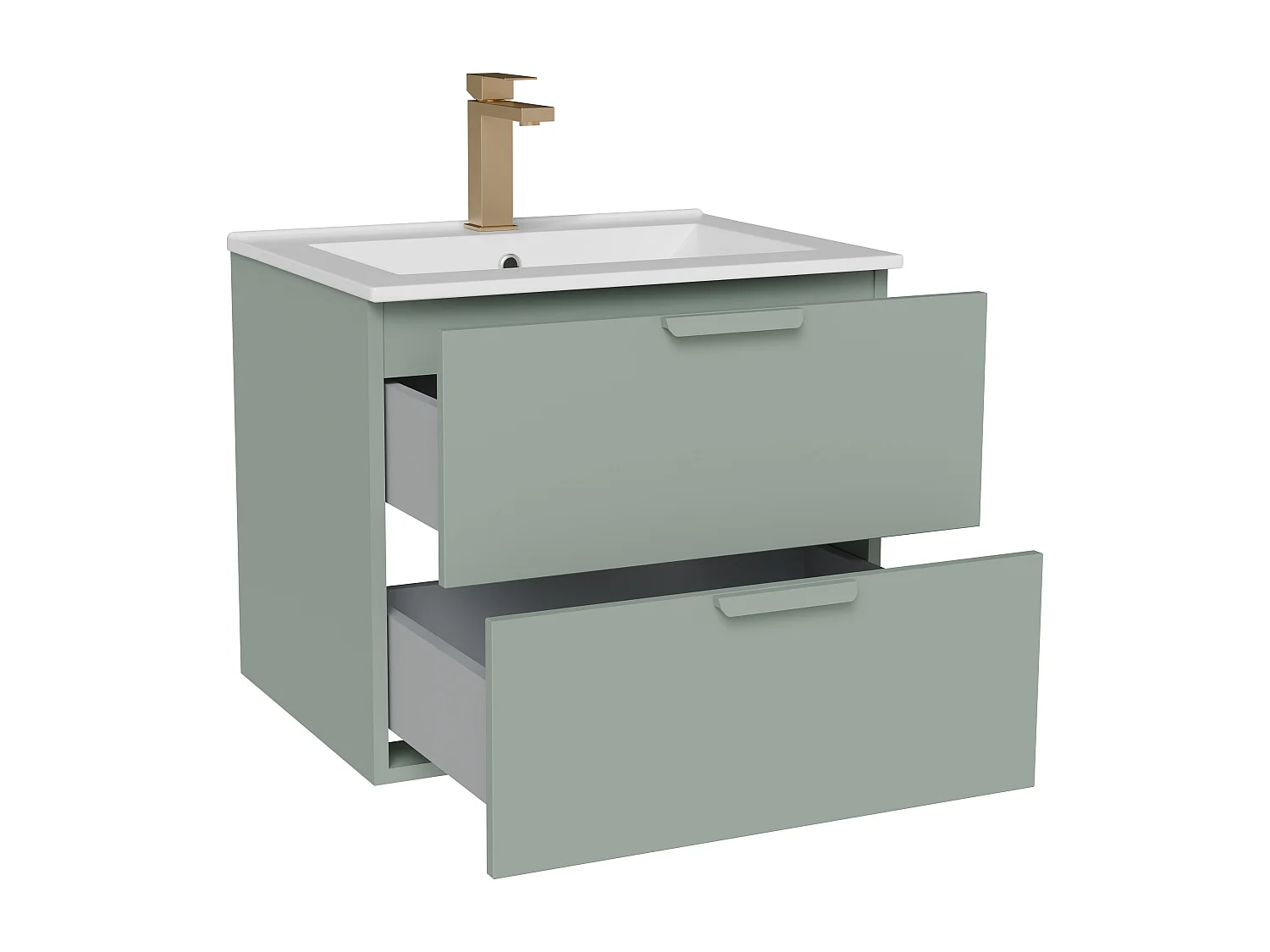 Meuble de salle de bain suspendu avec vasque à encastrer et robinet – Vert sauge – L60 cm – AVORELI
