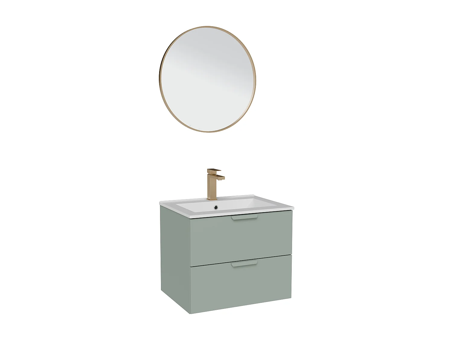 Meuble de salle de bain suspendu avec vasque à encastrer, robinet et miroir – Vert sauge – L60 cm – AVORELI