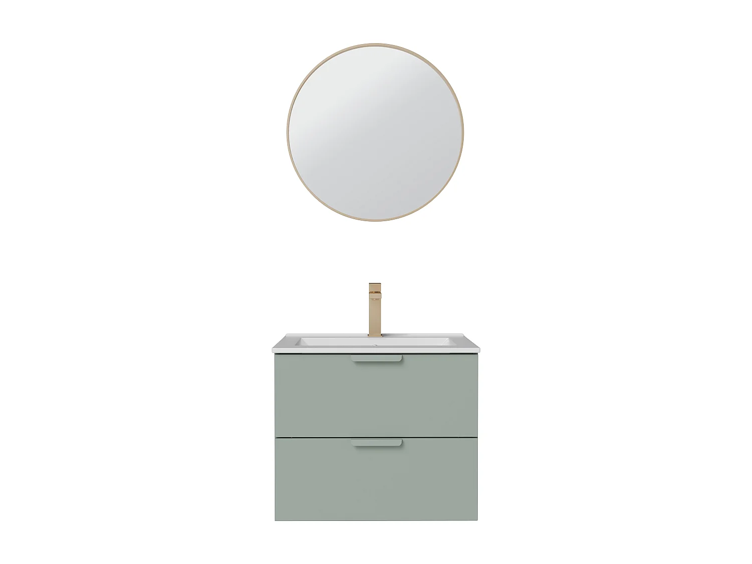 Meuble de salle de bain suspendu avec vasque à encastrer, robinet et miroir – Vert sauge – L60 cm – AVORELI