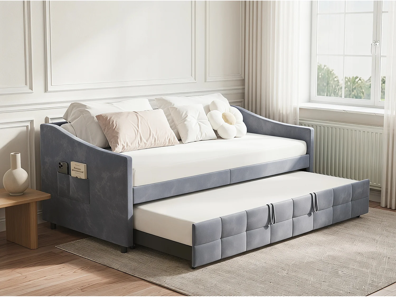 Canapé-lit avec rangement - Gris - Design élégant pour salon ou chambre