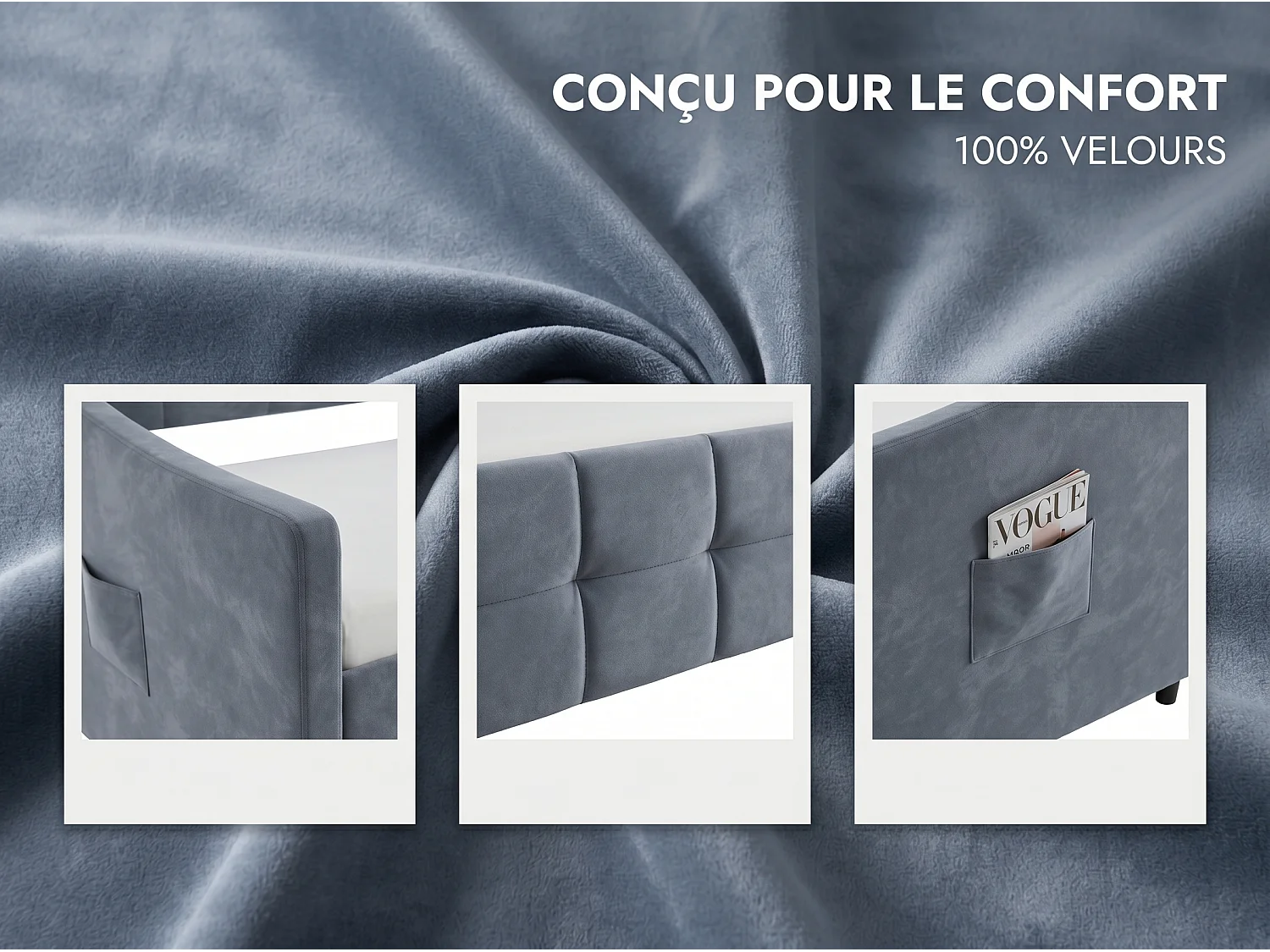 Canapé-lit avec rangement - Gris - Design élégant pour salon ou chambre