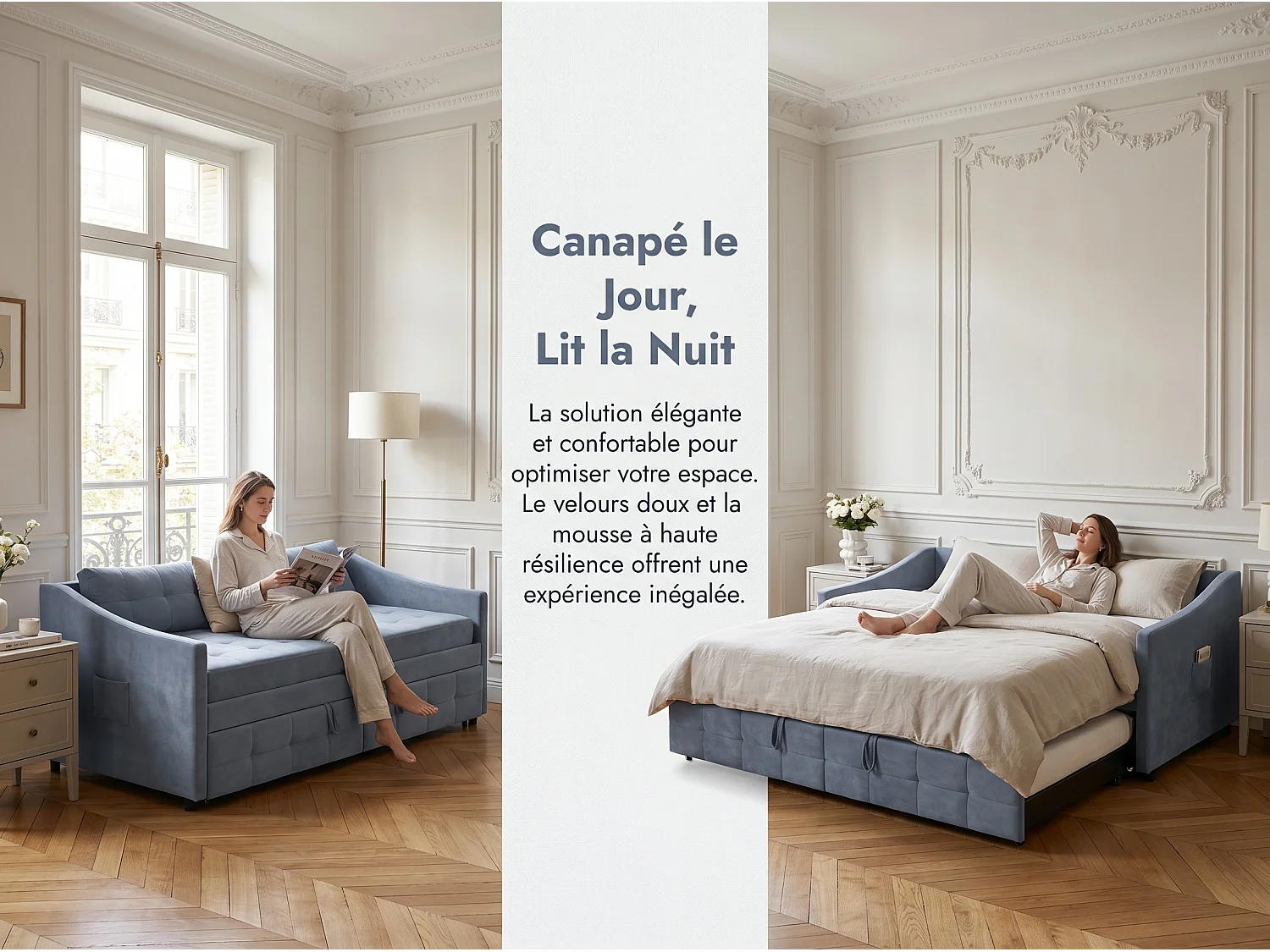 Canapé-lit avec rangement - Gris - Design élégant pour salon ou chambre