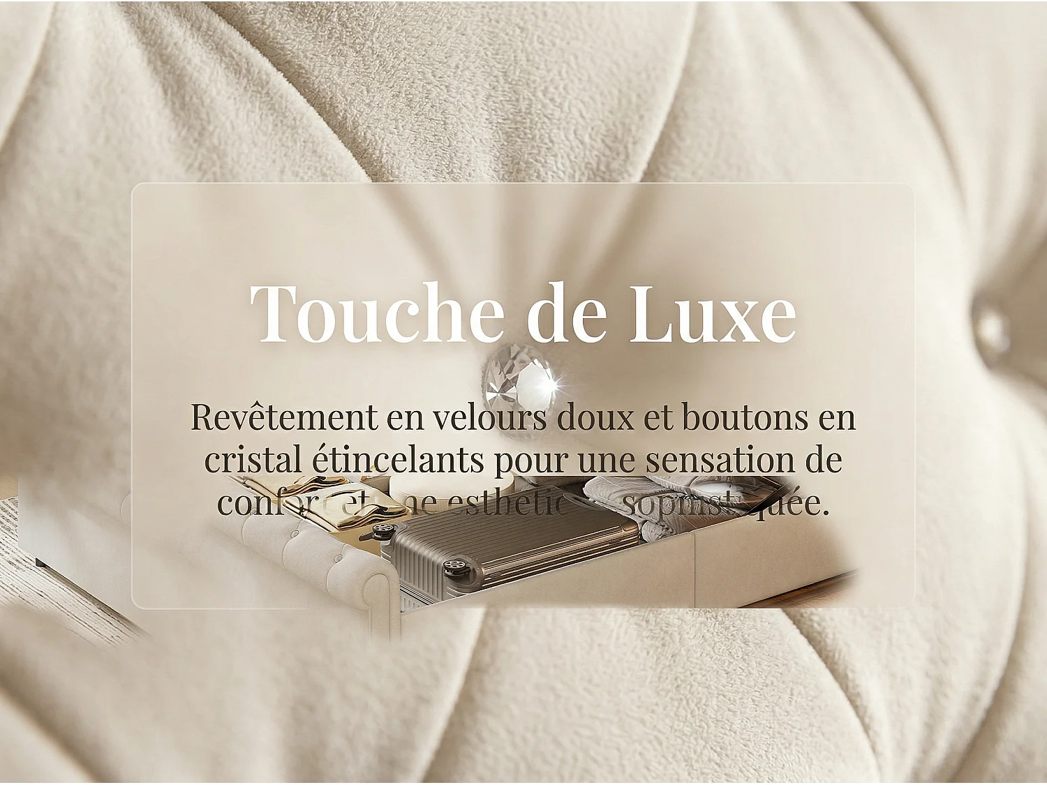 Lit coffre 140x190 cm avec tête de lit - Velours - Sommier à lattes et rangement hydraulique