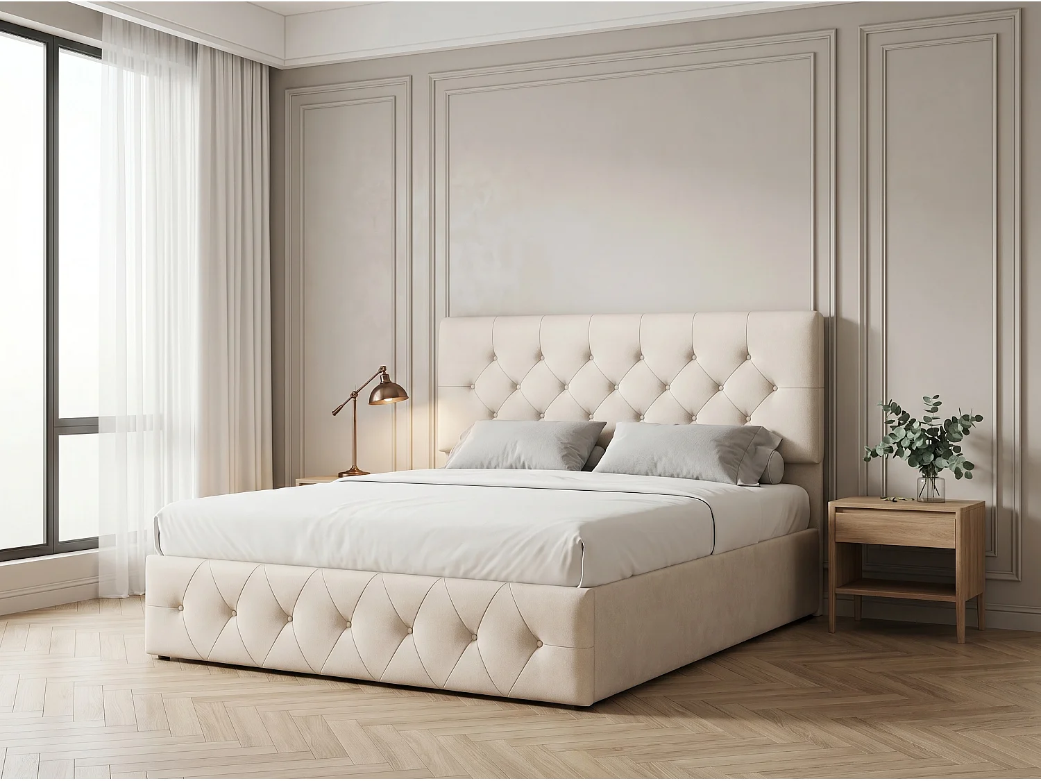 Lit coffre 140x200 cm avec tête de lit - Velours - Rembourrage épais - Structure anti-poussière - Sommier à lattes et espace de rangement hydraulique