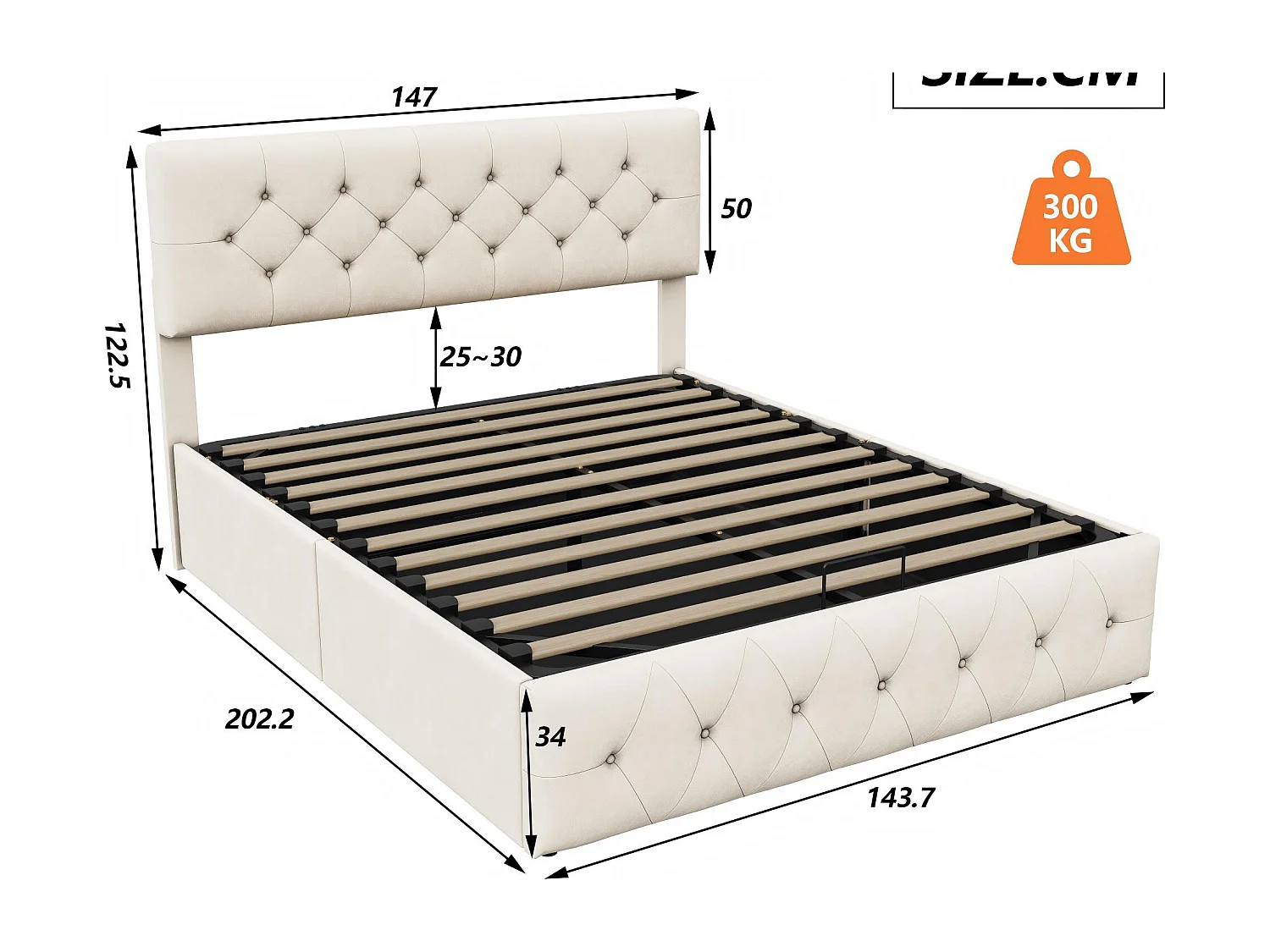Lit coffre 140x200 cm avec tête de lit - Velours - Rembourrage épais - Structure anti-poussière - Sommier à lattes et espace de rangement hydraulique