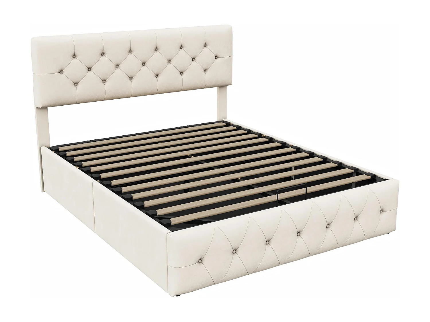 Lit coffre 140x200 cm avec tête de lit - Velours - Rembourrage épais - Structure anti-poussière - Sommier à lattes et espace de rangement hydraulique
