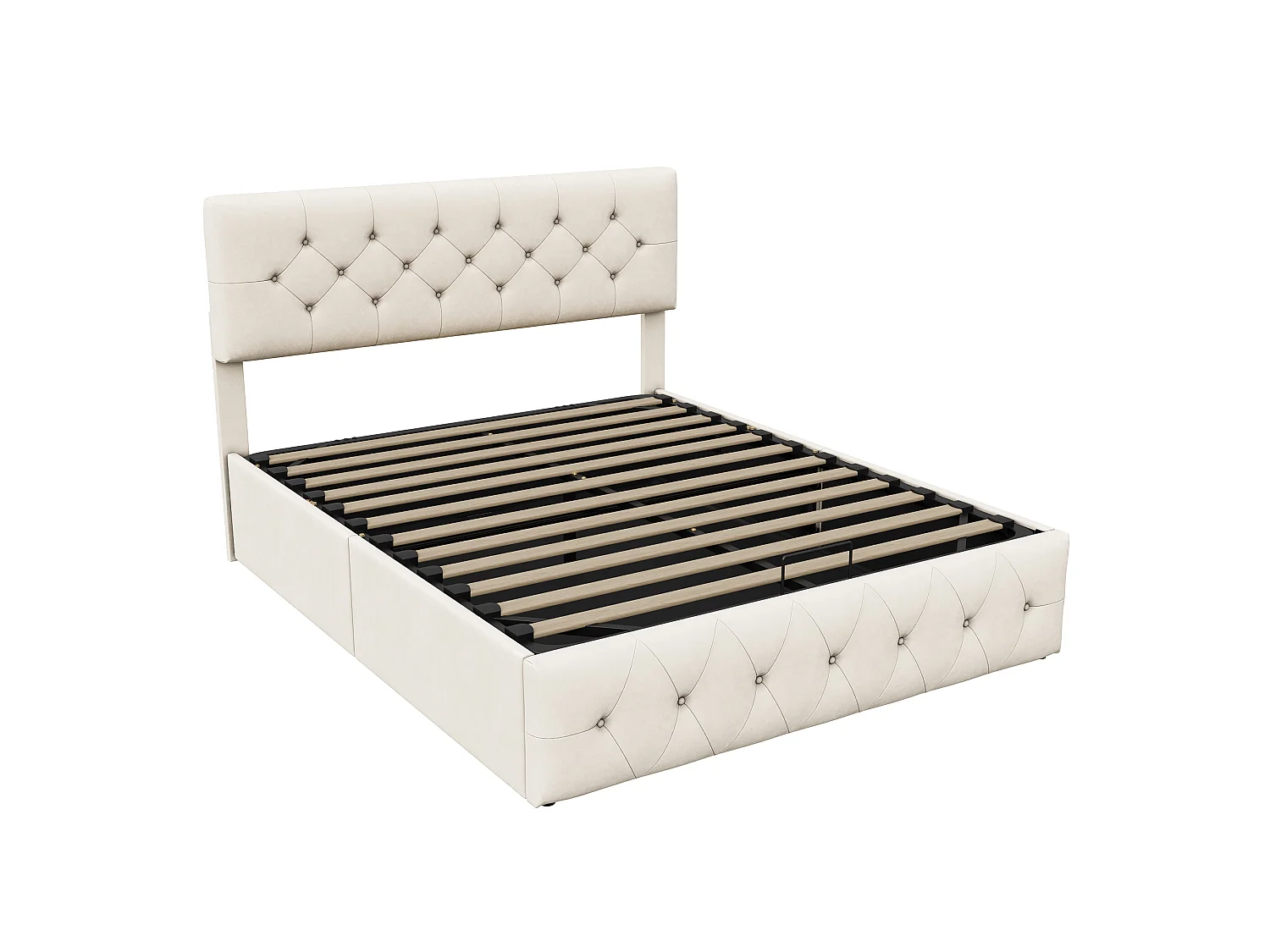 Lit coffre 140x200 cm avec tête de lit - Velours - Rembourrage épais -  Sommier  rangement hydraulique