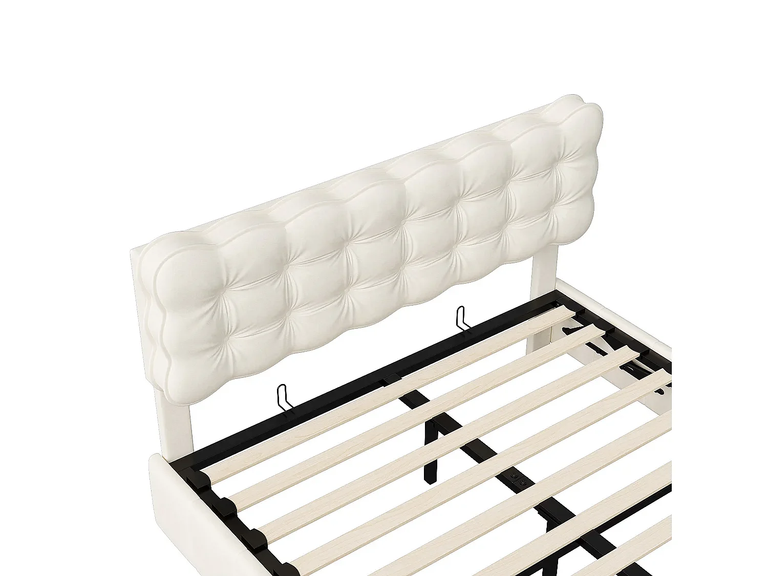 Lit coffre rembourré 140x190cm - Lit double - avec LED - Velours - Beige, sommier à lattes (matelas non inclus)