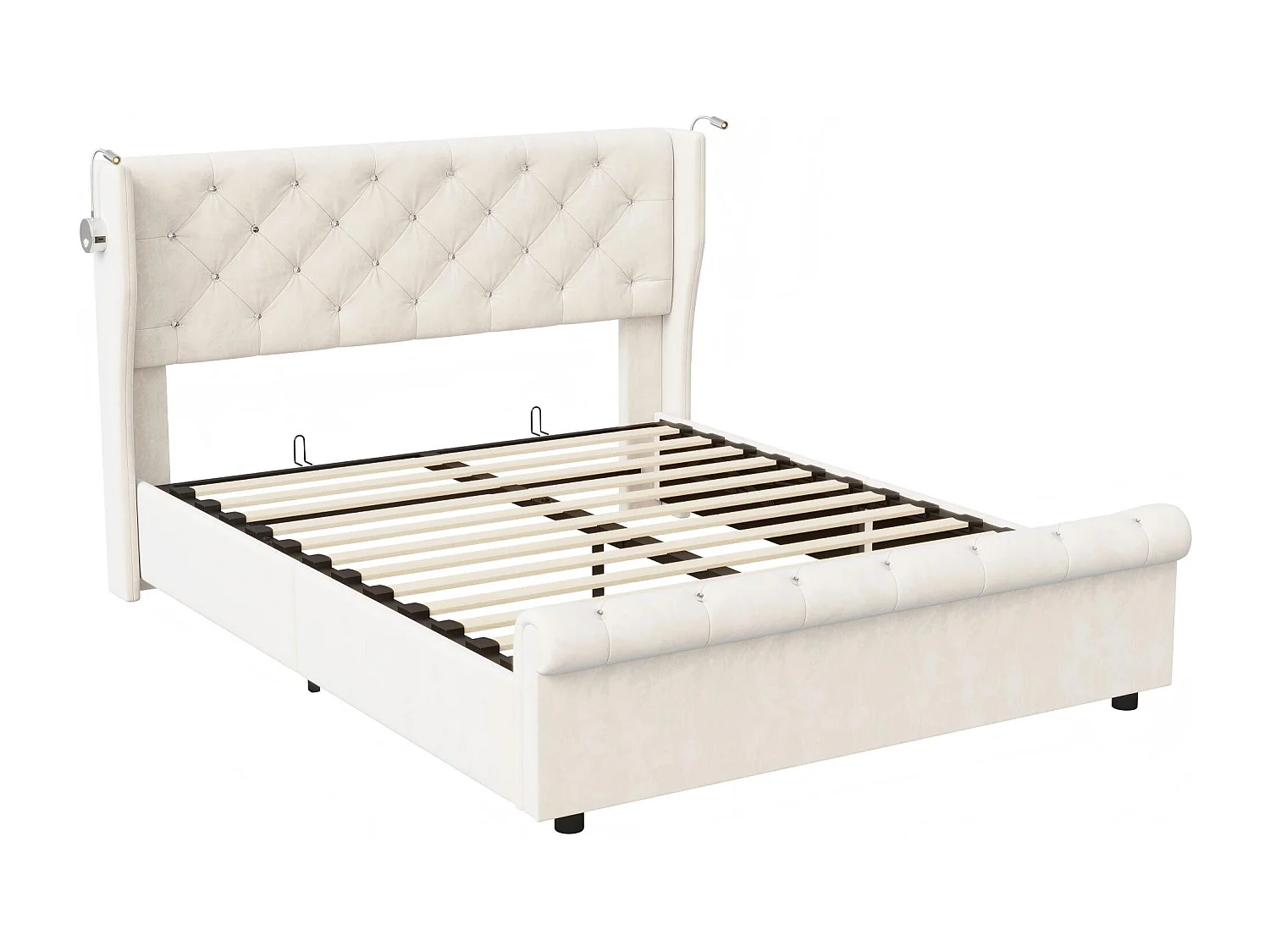 Lit coffre 160x200 cm avec tête de lit - Velours - Sommier à lattes et rangement hydraulique