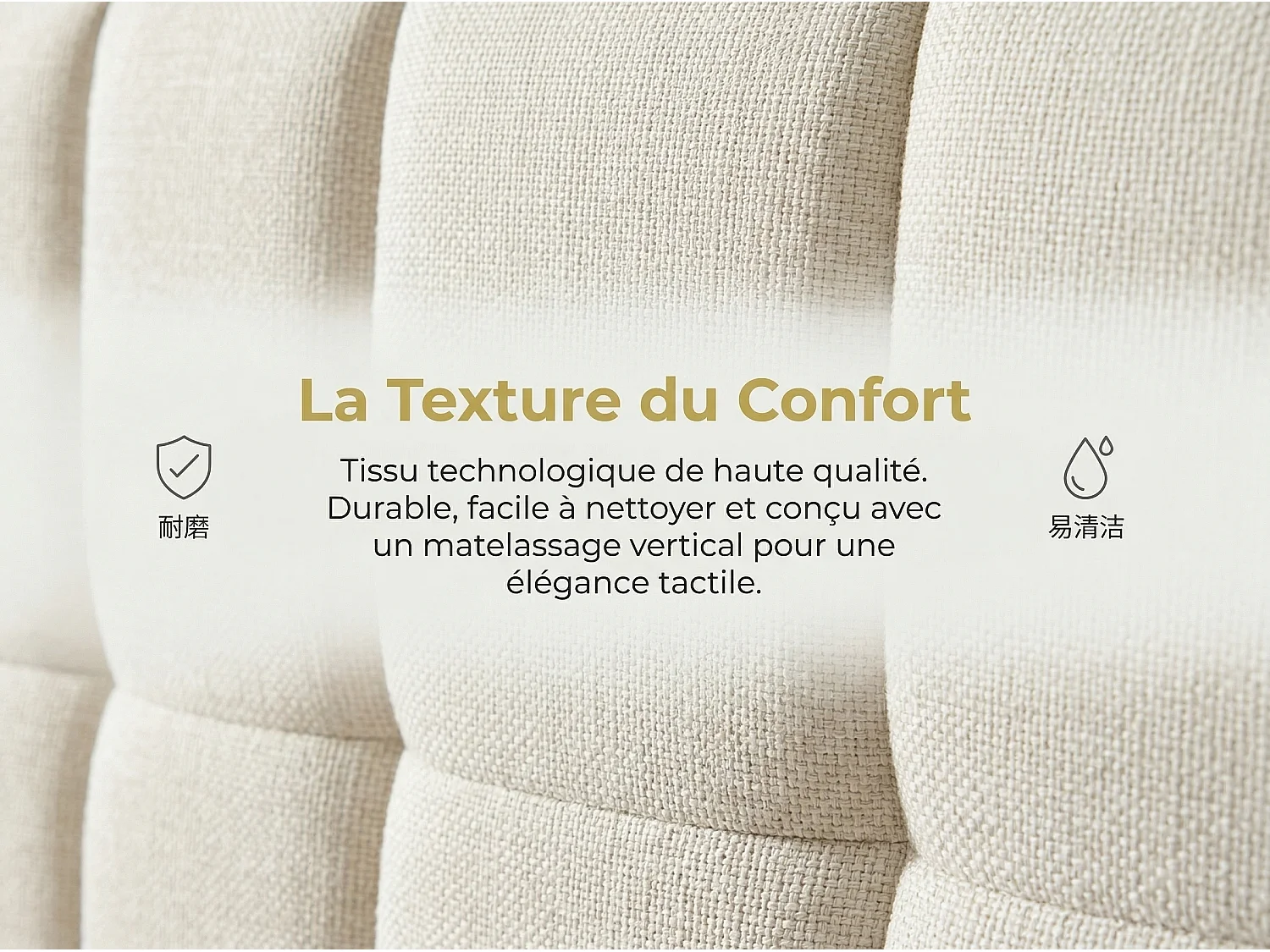 Lit 160x200 cm effet flottant avec tête de lit - LEDs - Tissu lin beige - Sommier à lattes