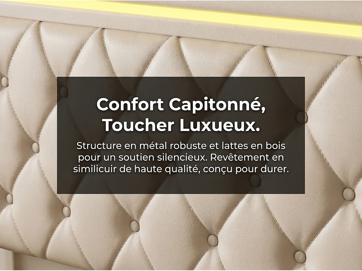 Lit rembourré 160 x 200 cm - LED RGB, 4 tiroirs et tête capitonnée