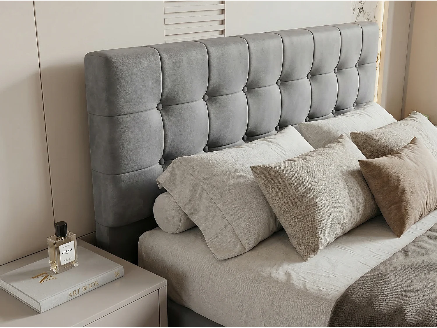 Lit rembourré 160 x 200 cm - Velours - Rangement et 4 compartiments mobiles