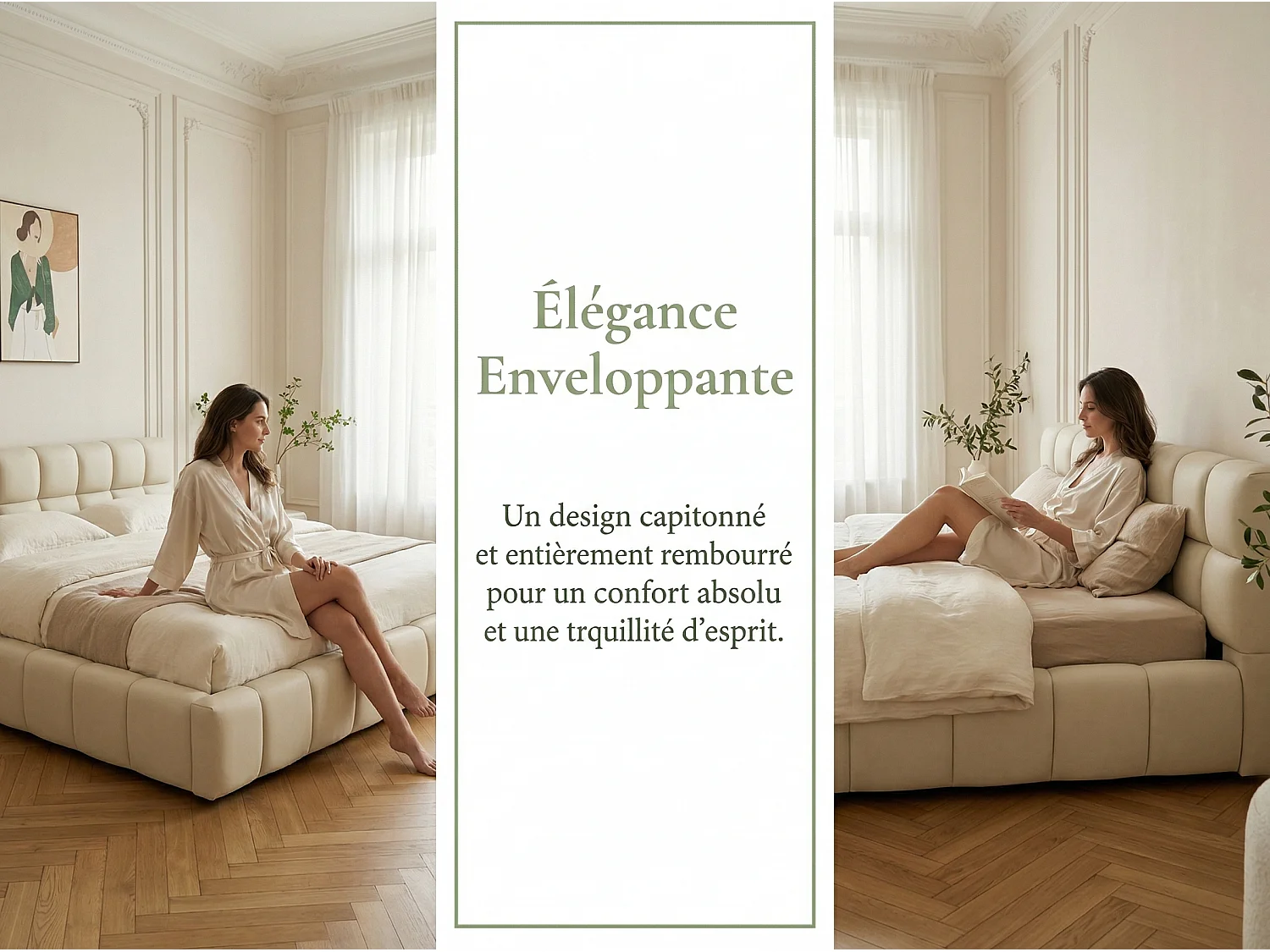 Lit adulte 160x200cm en lin avec dossier moelleux, Lit plat avec sommier à lattes, beige