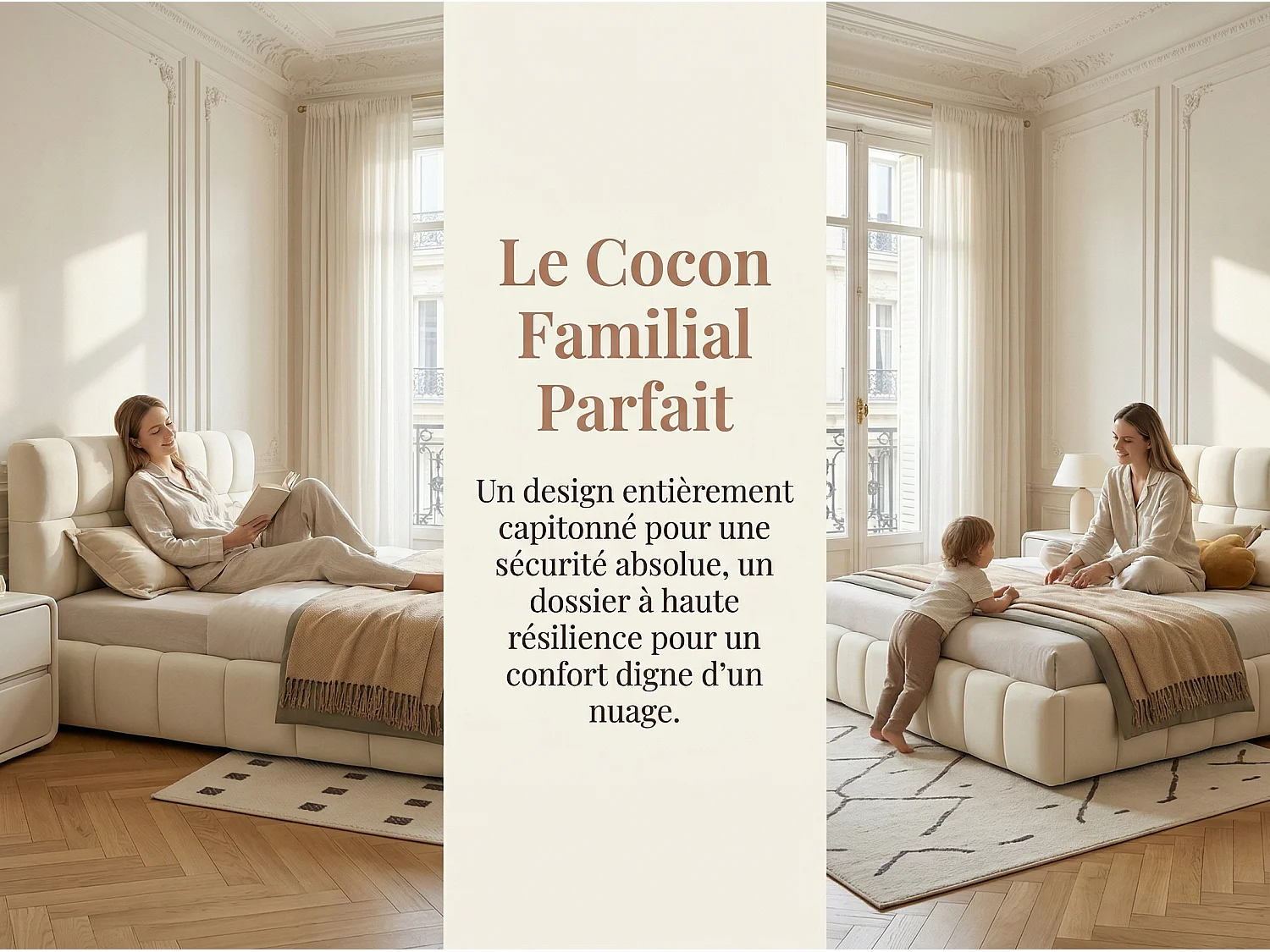 Lit rembourré 140x190 avec tiroirs, lit double tissu lin, tête de lit confortable, cadre robuste, beige