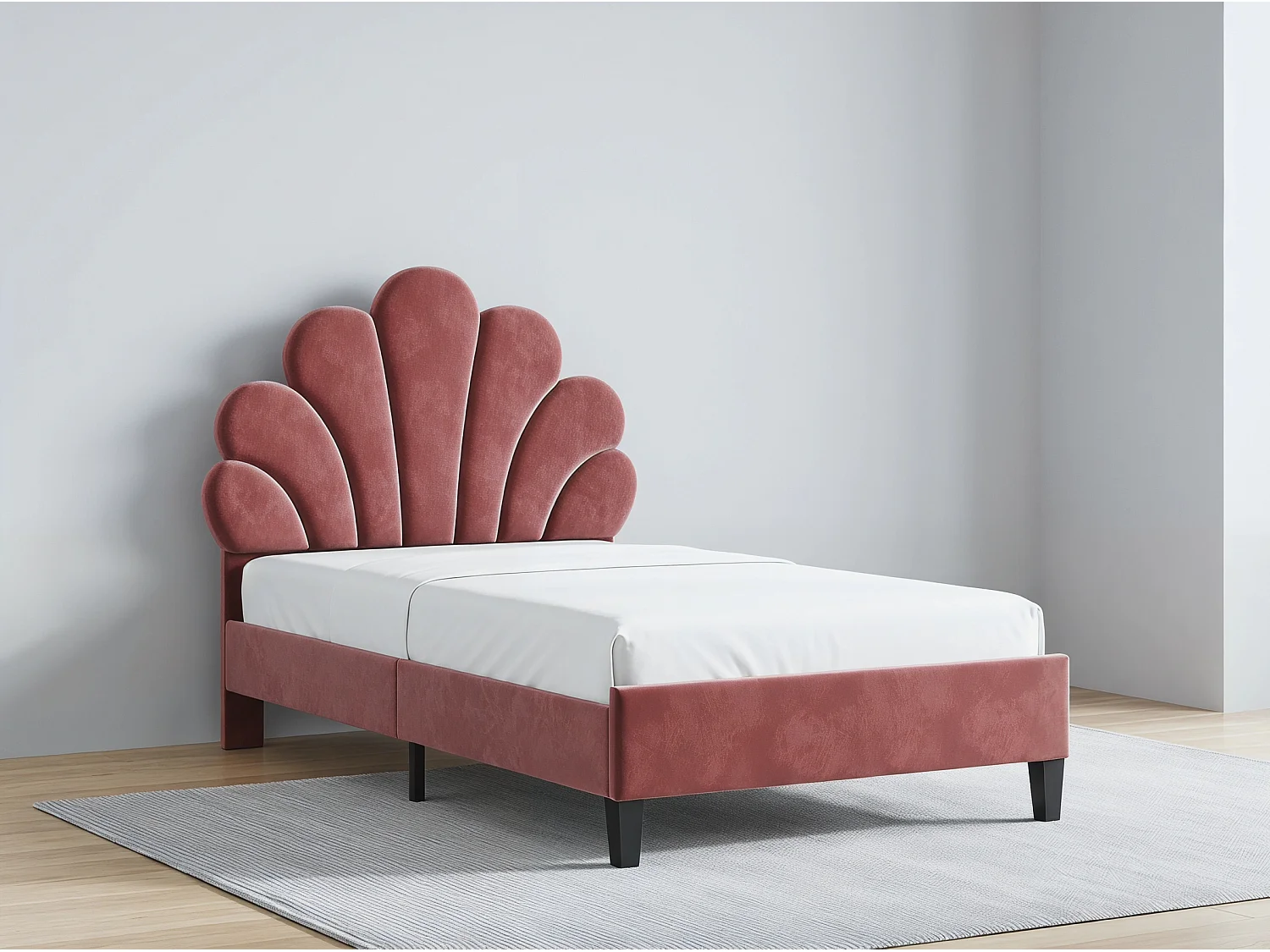 Lit enfant - 90 x 200 cm - Tête de lit fleur rembourrée en velours - Rose avec sommier