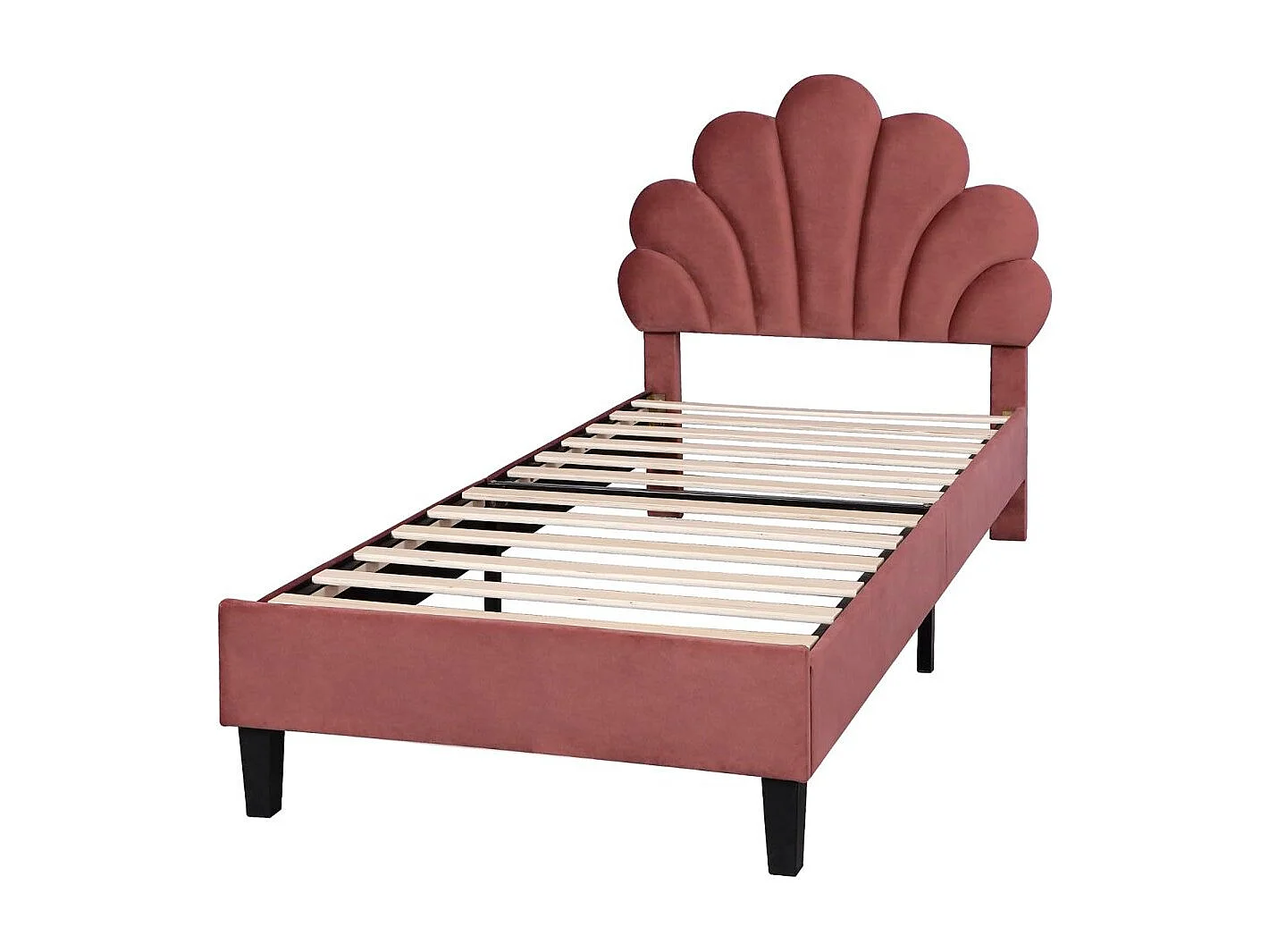 Lit enfant - 90 x 200 cm - Tête de lit fleur rembourrée en velours - Rose avec sommier