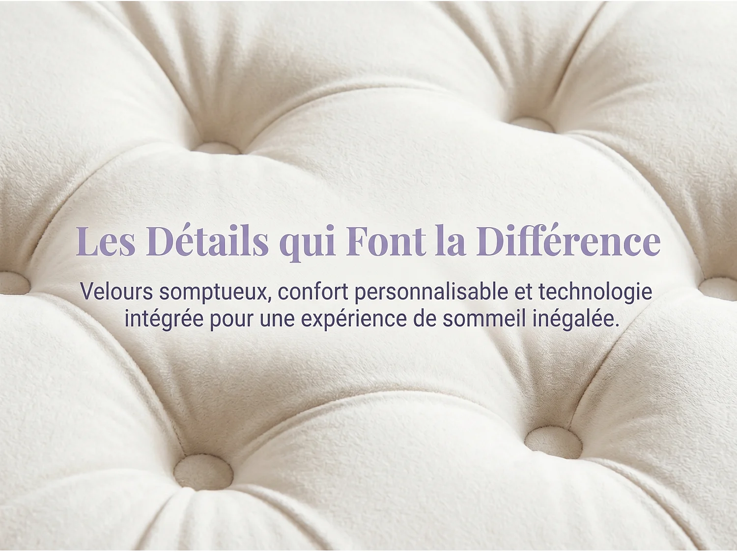 Lit double rembourré - Blanc - LED et tête de lit capitonnée avec étagère
