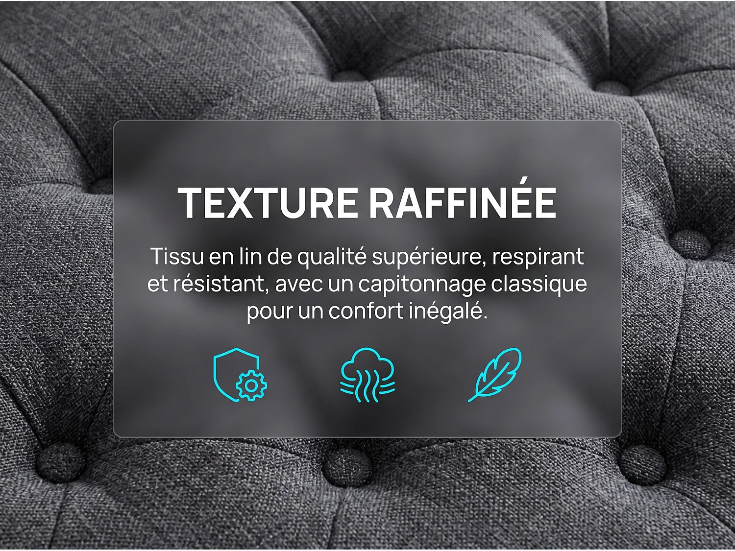Lit coffre 180 x 200 cm - Tissu lin Gris - LED, USB et tête de lit avec étagères