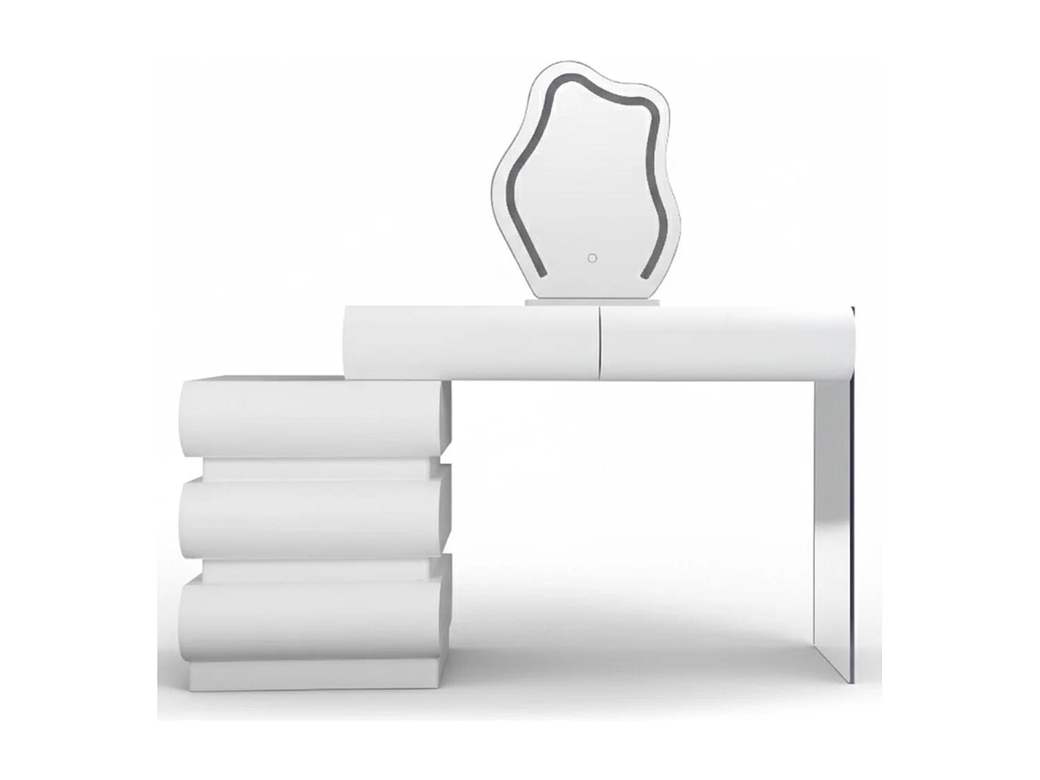Coiffeuse extensible 101-140cm avec 5 tiroirs arrondis et miroir design Mezade Blanc