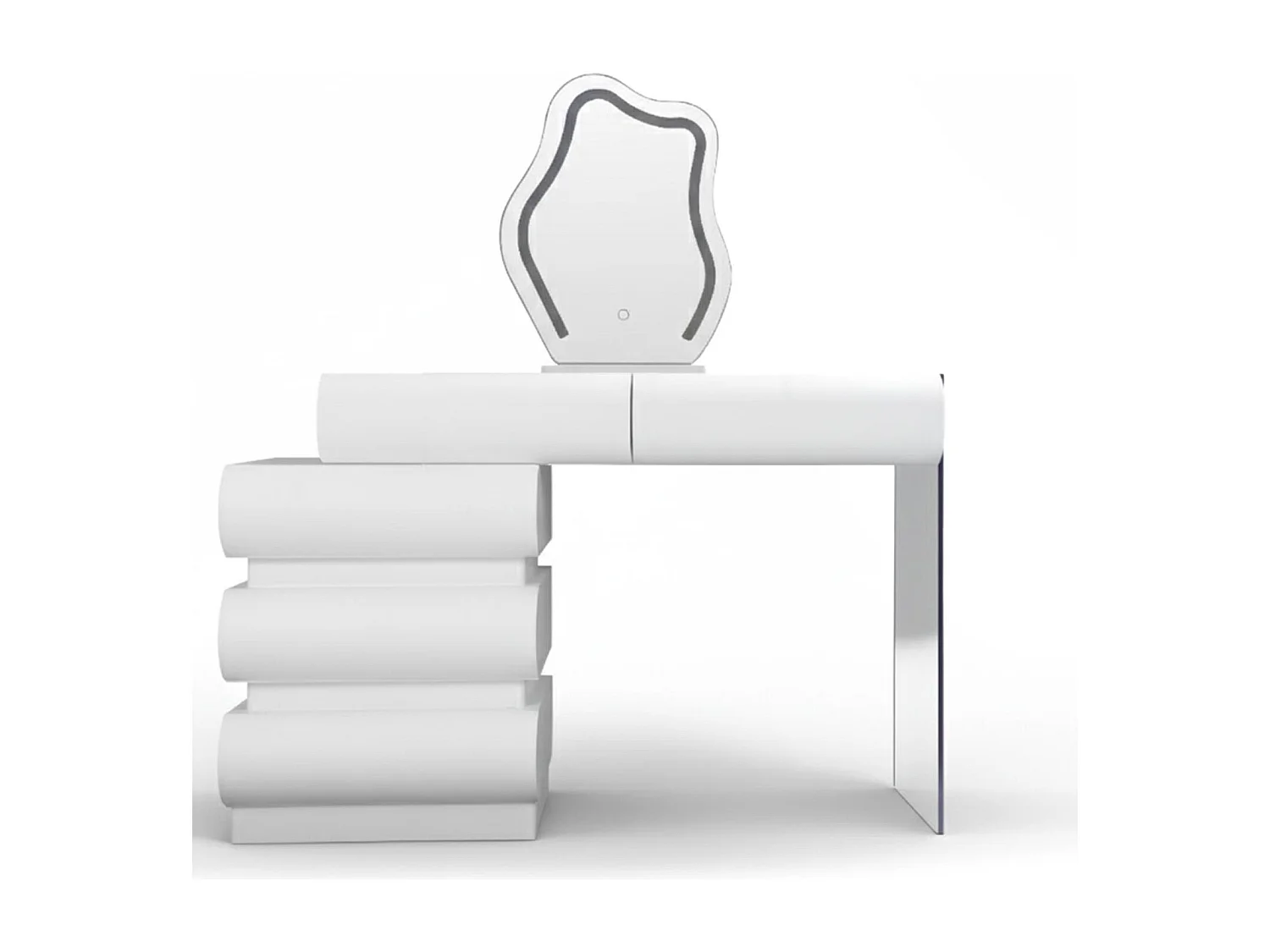 Coiffeuse extensible 101-140cm avec 5 tiroirs arrondis et miroir design Mezade Blanc