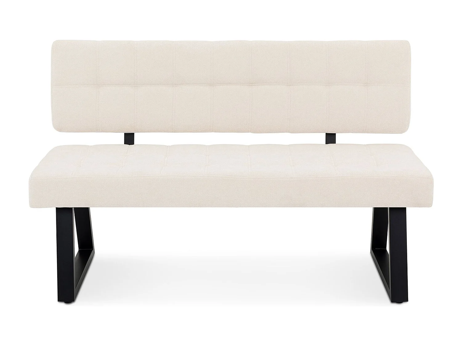 Banc de salle à manger LAVICA L 140 cm en tissu blanc crème avec dossier, 3 places, structure métal, assise rembourrée