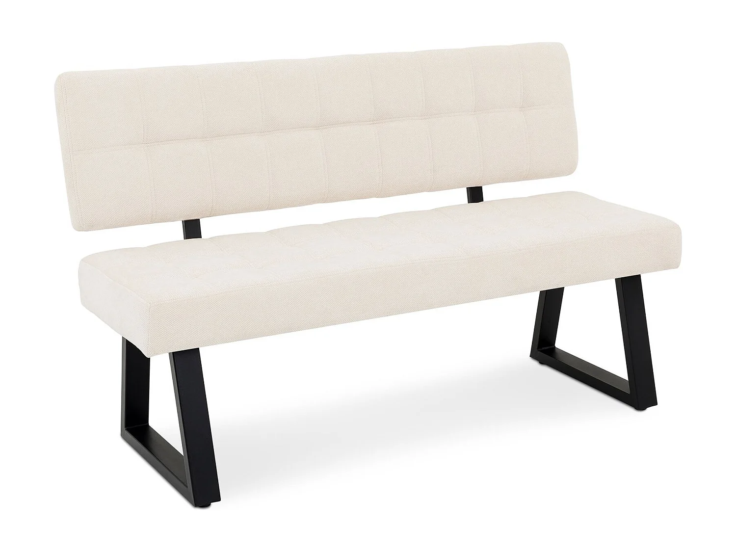 Banc de salle à manger LAVICA L 140 cm en tissu blanc crème avec dossier, 3 places, structure métal, assise rembourrée