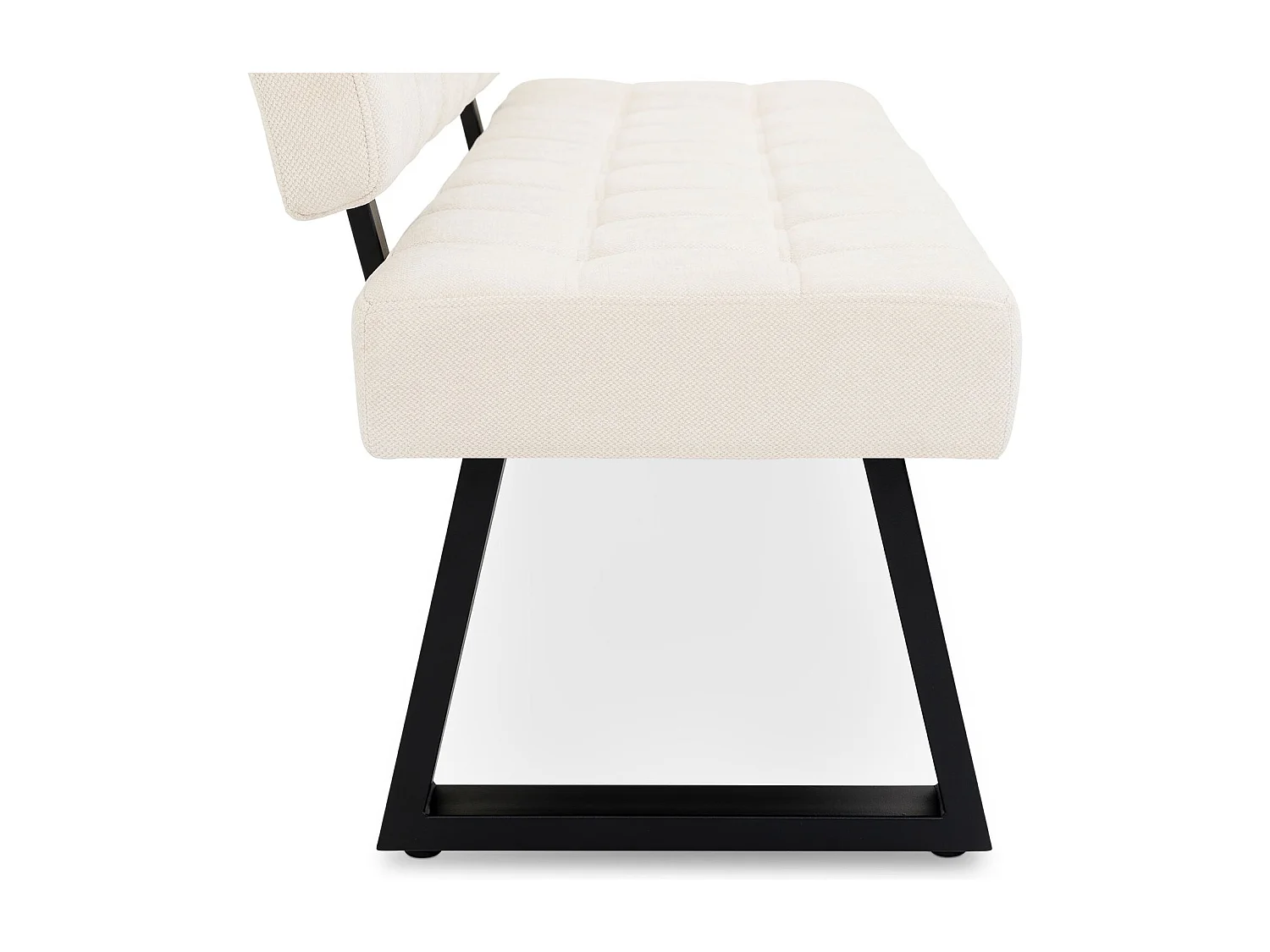 Banc de salle à manger LAVICA L 140 cm en tissu blanc crème avec dossier, 3 places, structure métal, assise rembourrée