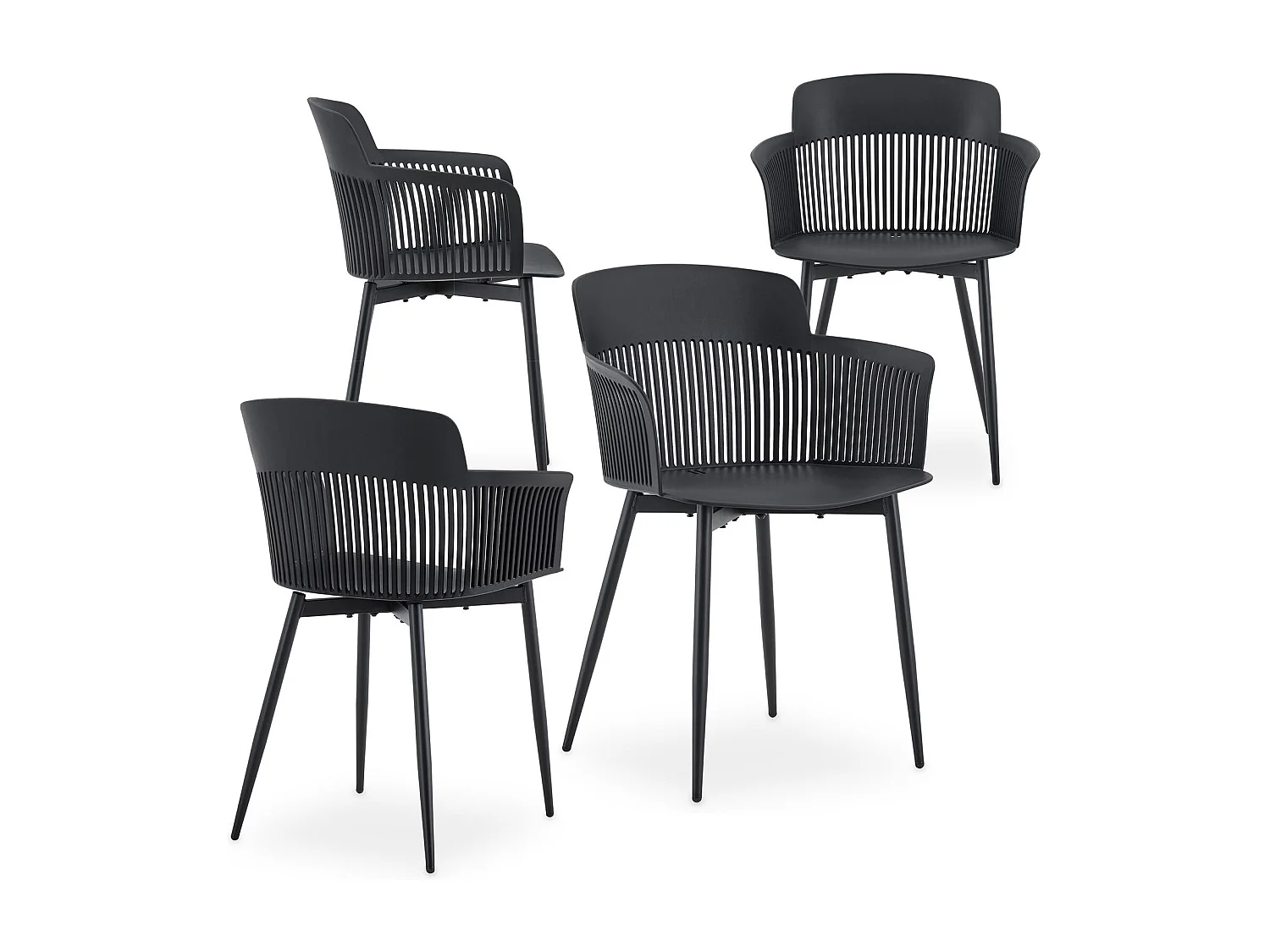 Lot de 4 Chaises de Jardin MANTEY avec Accoudoirs, Fauteuil d'Extérieur en Plastique Noir Résistant aux UV et Pieds en Métal