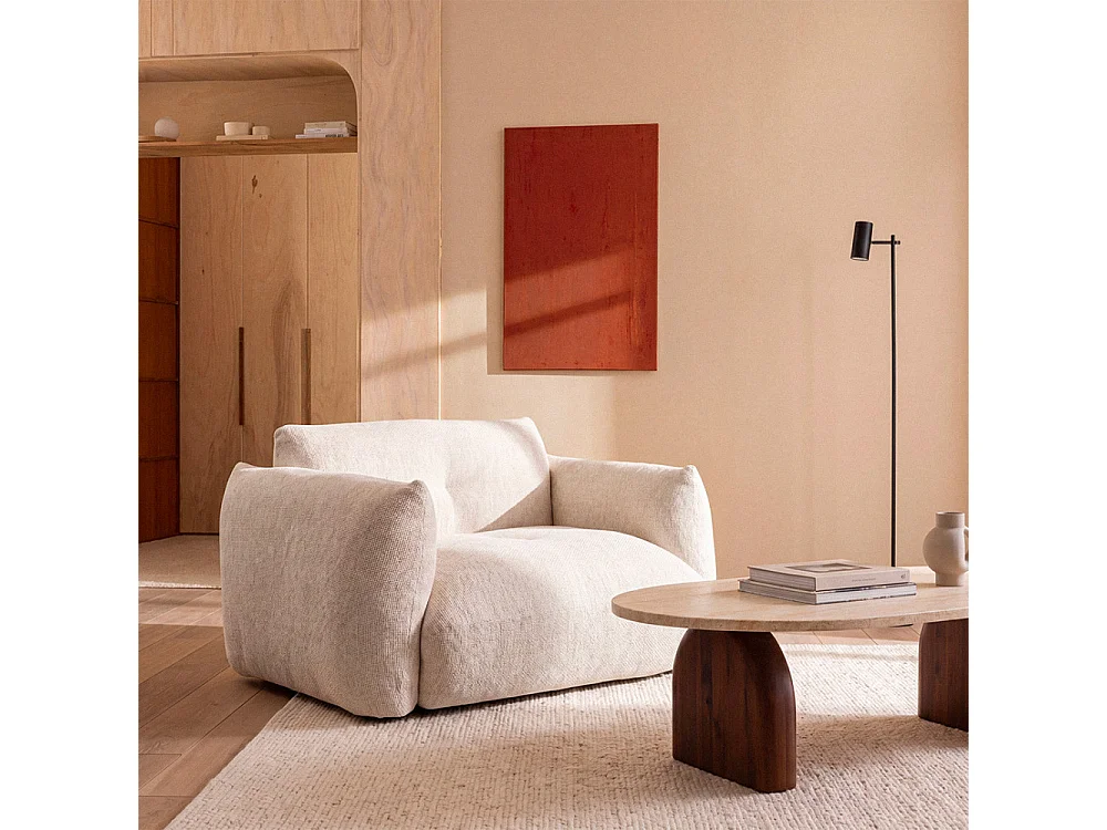 Bocca - Fauteuil en tissu à dossier capitonné - Écru