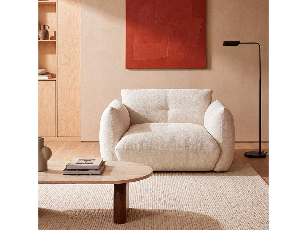 Bocca - Fauteuil en tissu à dossier capitonné - Écru