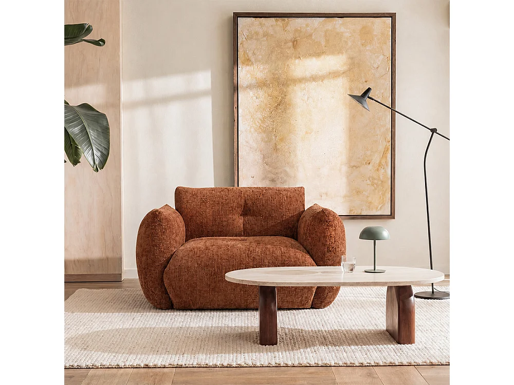 Bocca - Fauteuil en tissu à dossier capitonné - Rouille