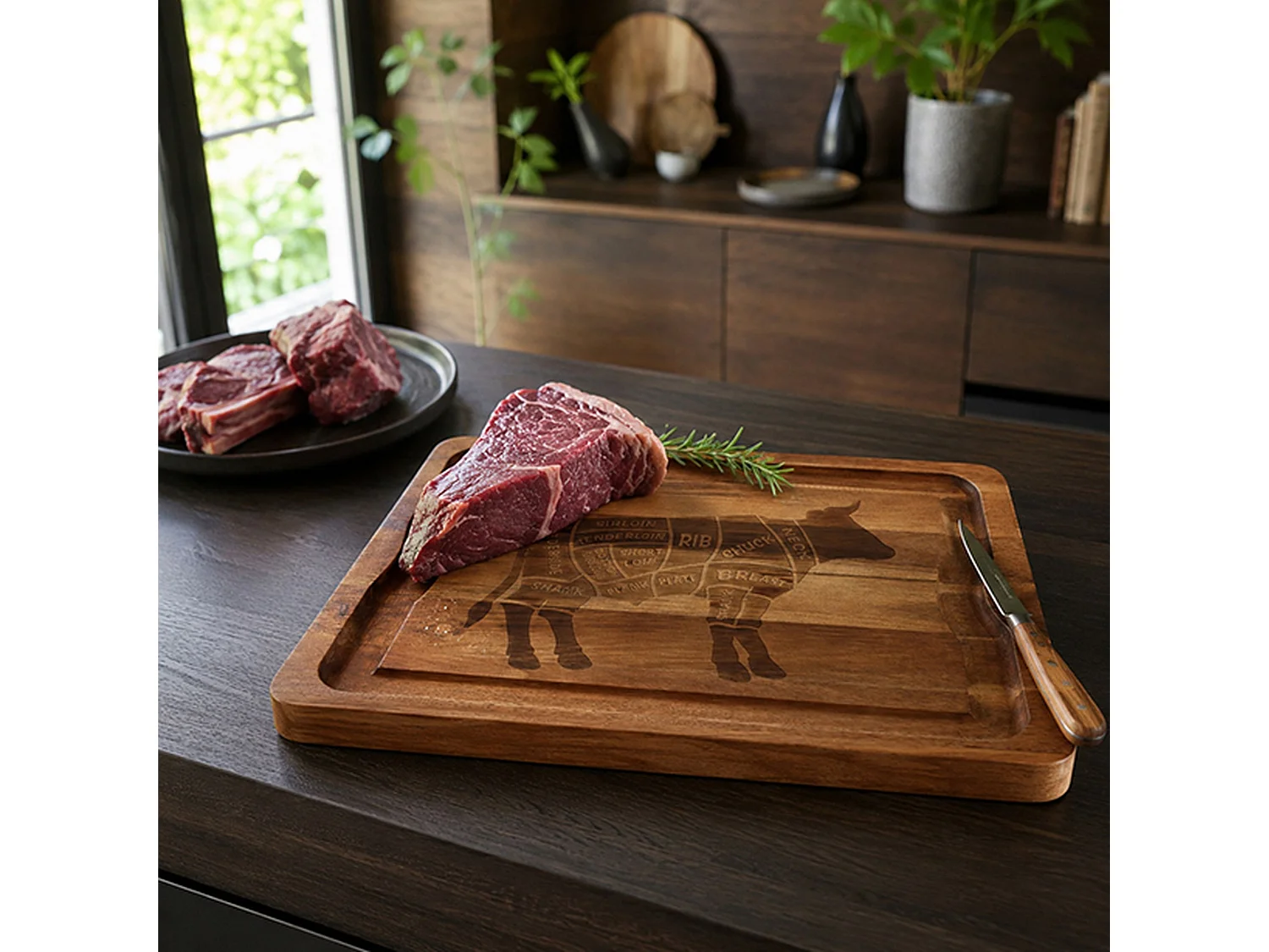 Novastyl - Planche à Découper Copa 51x36cm En Bois D'acacia Décor Boeuf