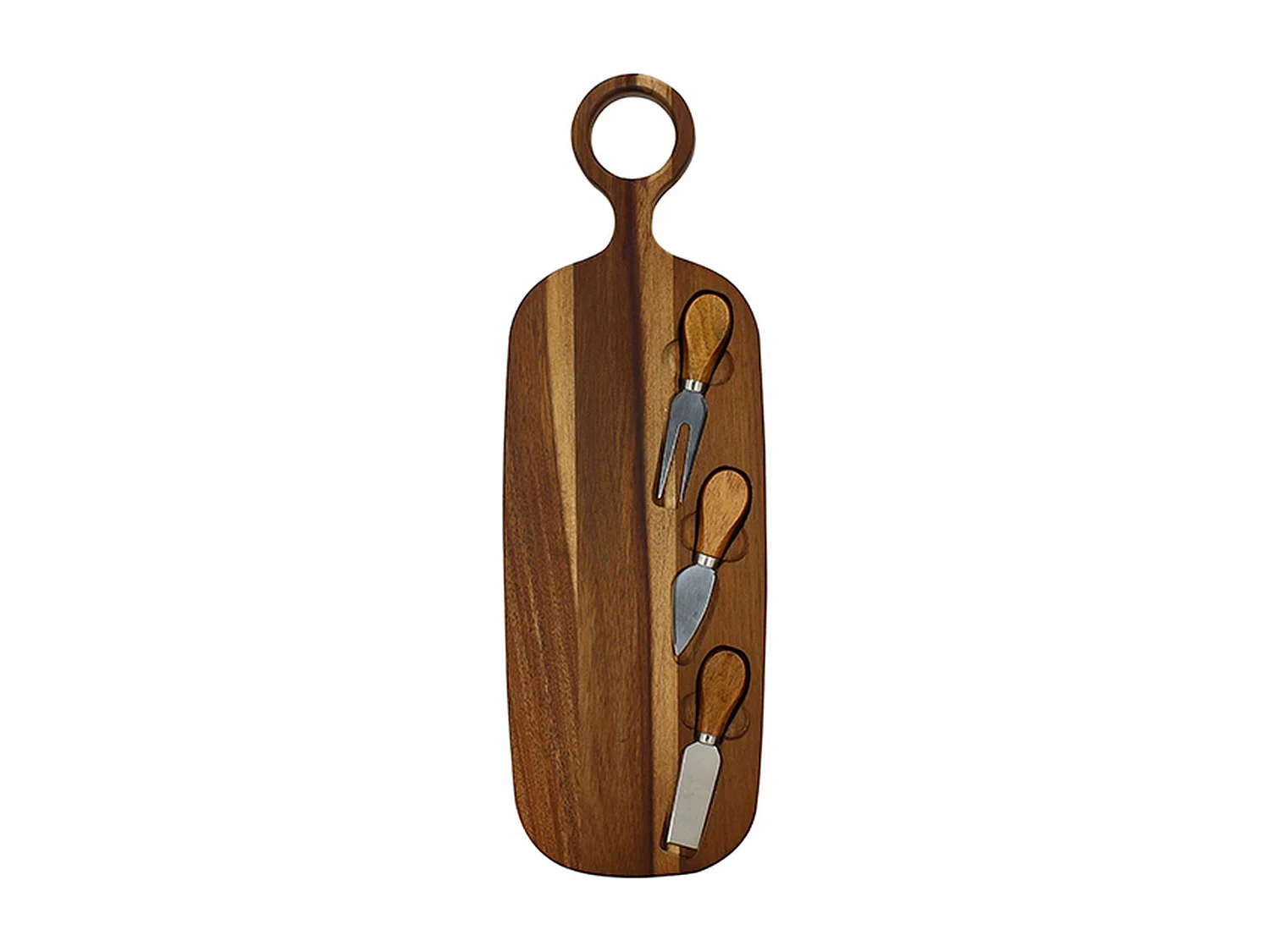 Novastyl - Planche à Découper Copa 49x16cm En Bois D'acacia Avec 3couteaux à Fromage