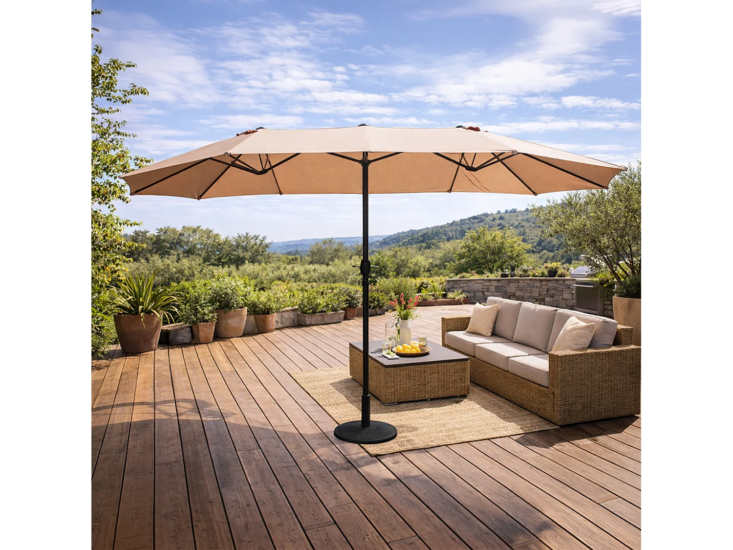 Parasol rectangulaire double 2,7x4,6m taupe VENICE