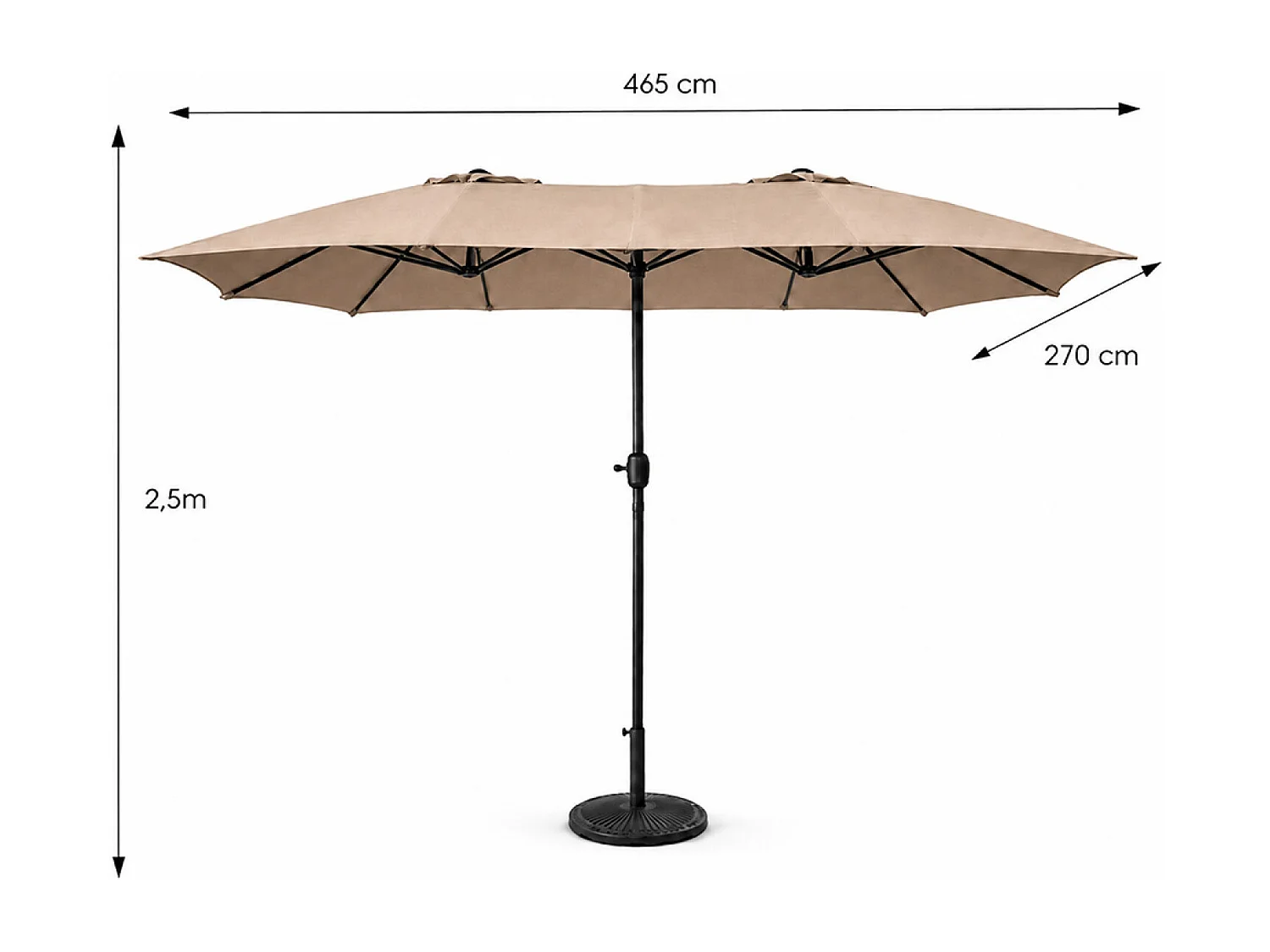 Parasol rectangulaire double 2,7x4,6m taupe VENICE