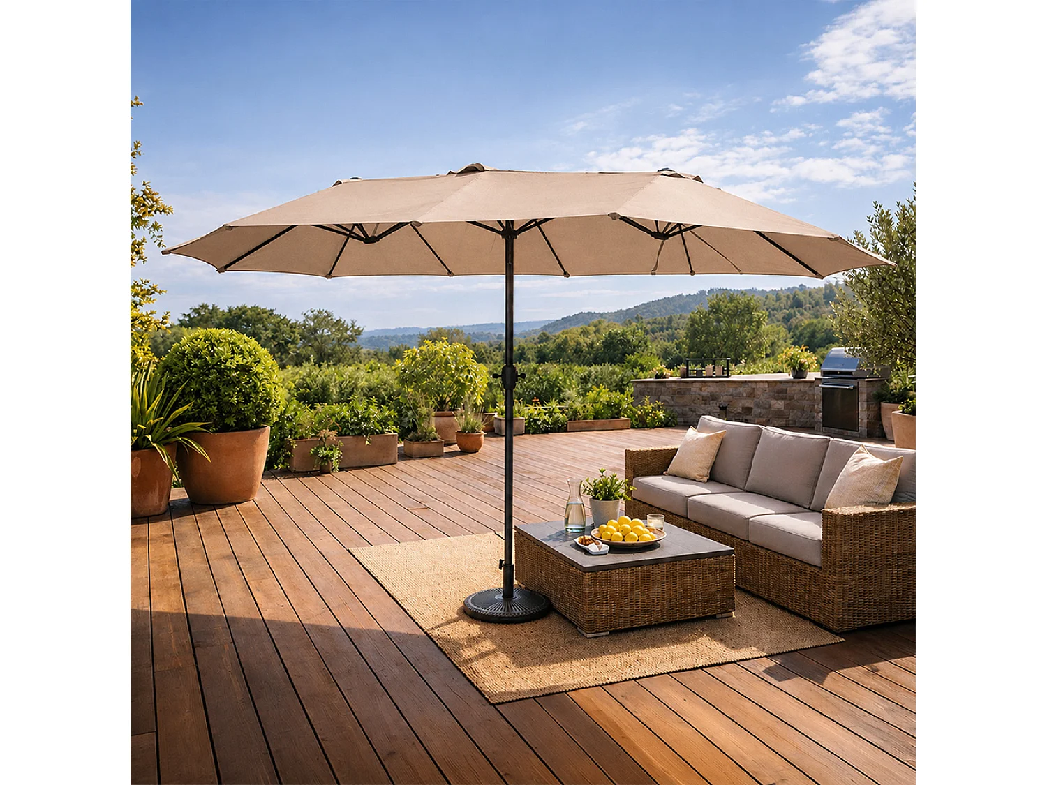 Parasol rectangulaire double 2,7x4,6m taupe VENICE