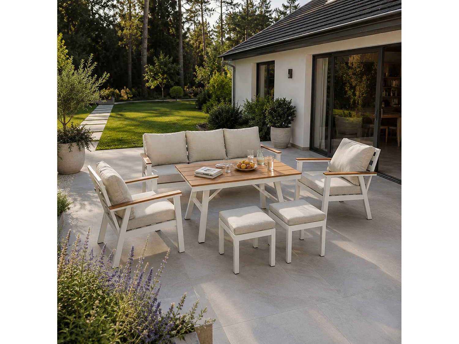 Ensemble de jardin 7 places avec table effet bois APIA