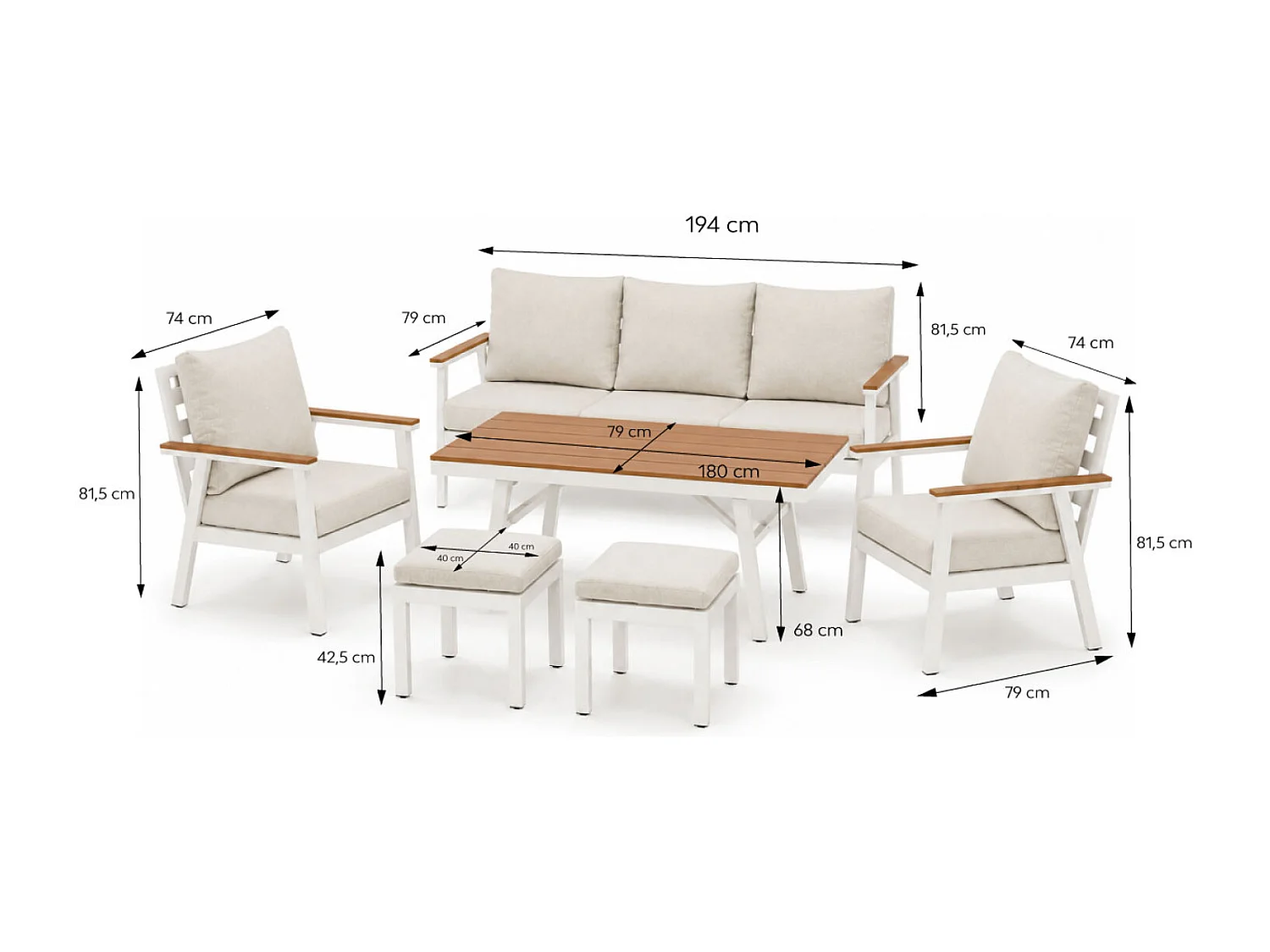 Ensemble de jardin 7 places avec table effet bois APIA