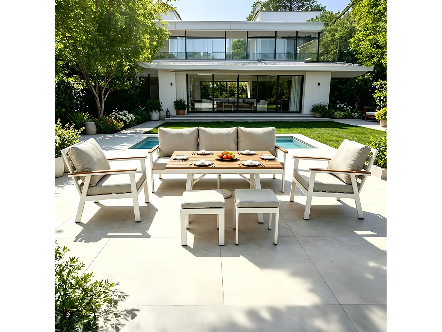 Ensemble de jardin 7 places avec table effet bois APIA