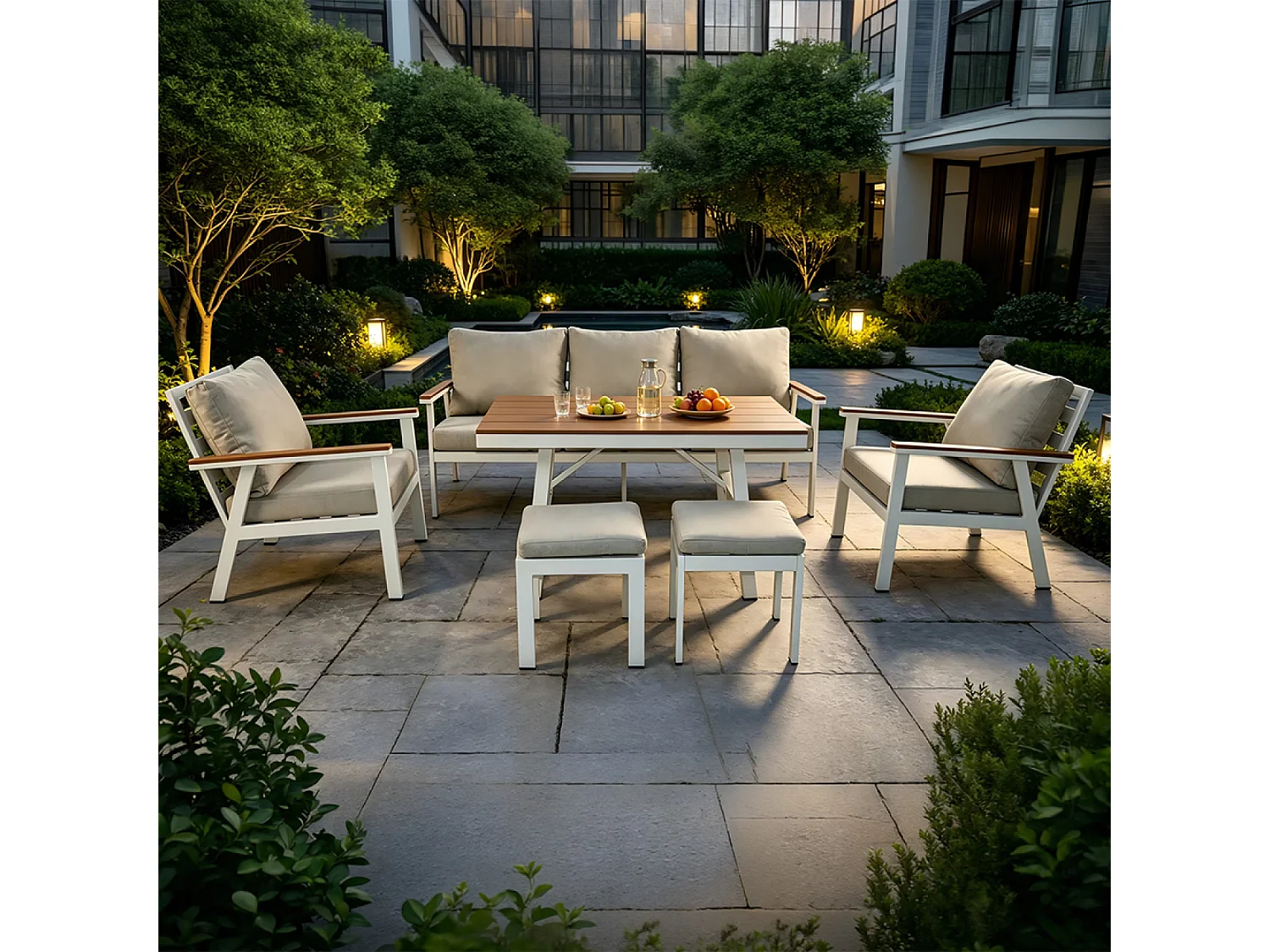Ensemble de jardin 7 places avec table effet bois APIA