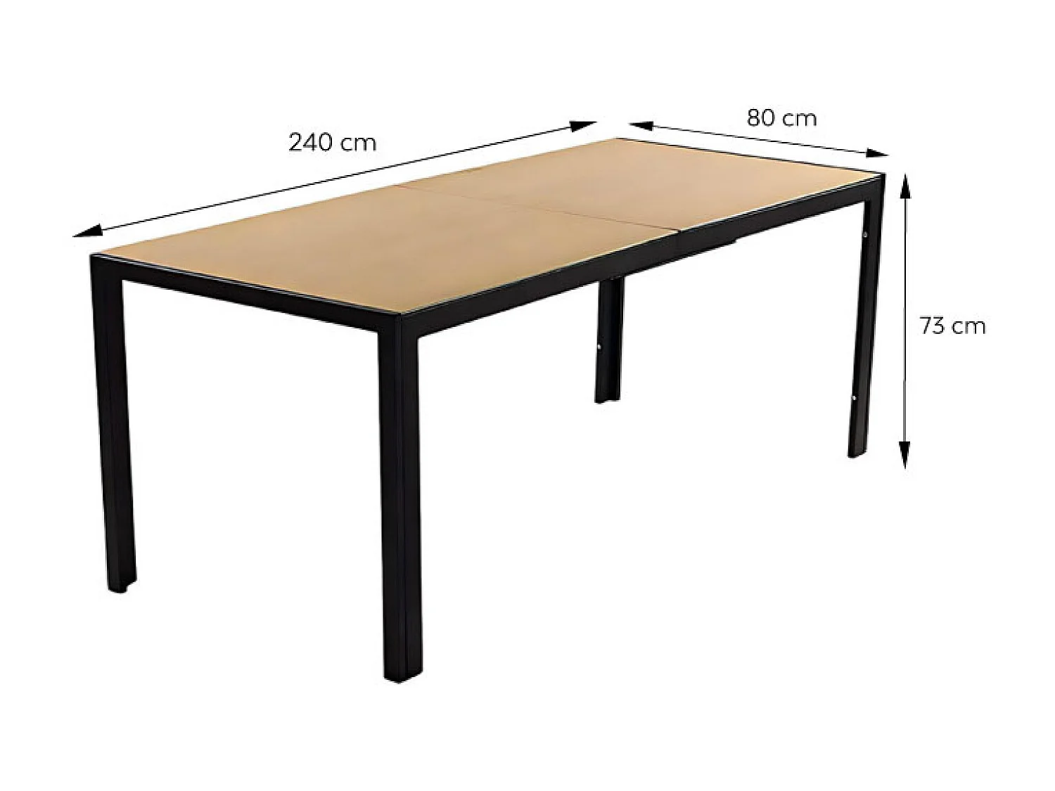 Table de jardin 240cm 10 personnes avec plateau en verre trempé effet bois BRISBANE