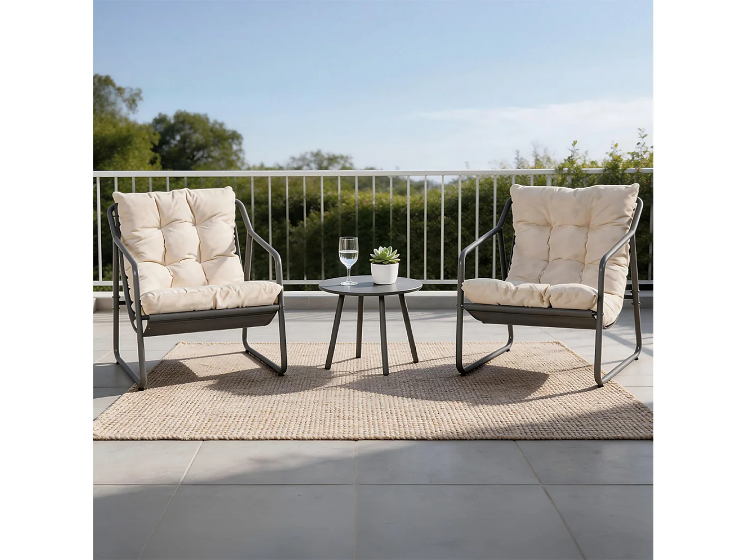 Ensemble de jardin 2 fauteuils gris avec table basse ATRANI