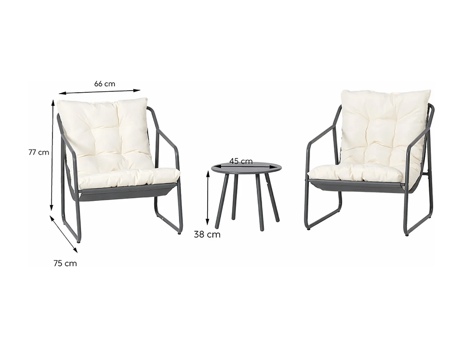 Ensemble de jardin 2 fauteuils gris avec table basse ATRANI