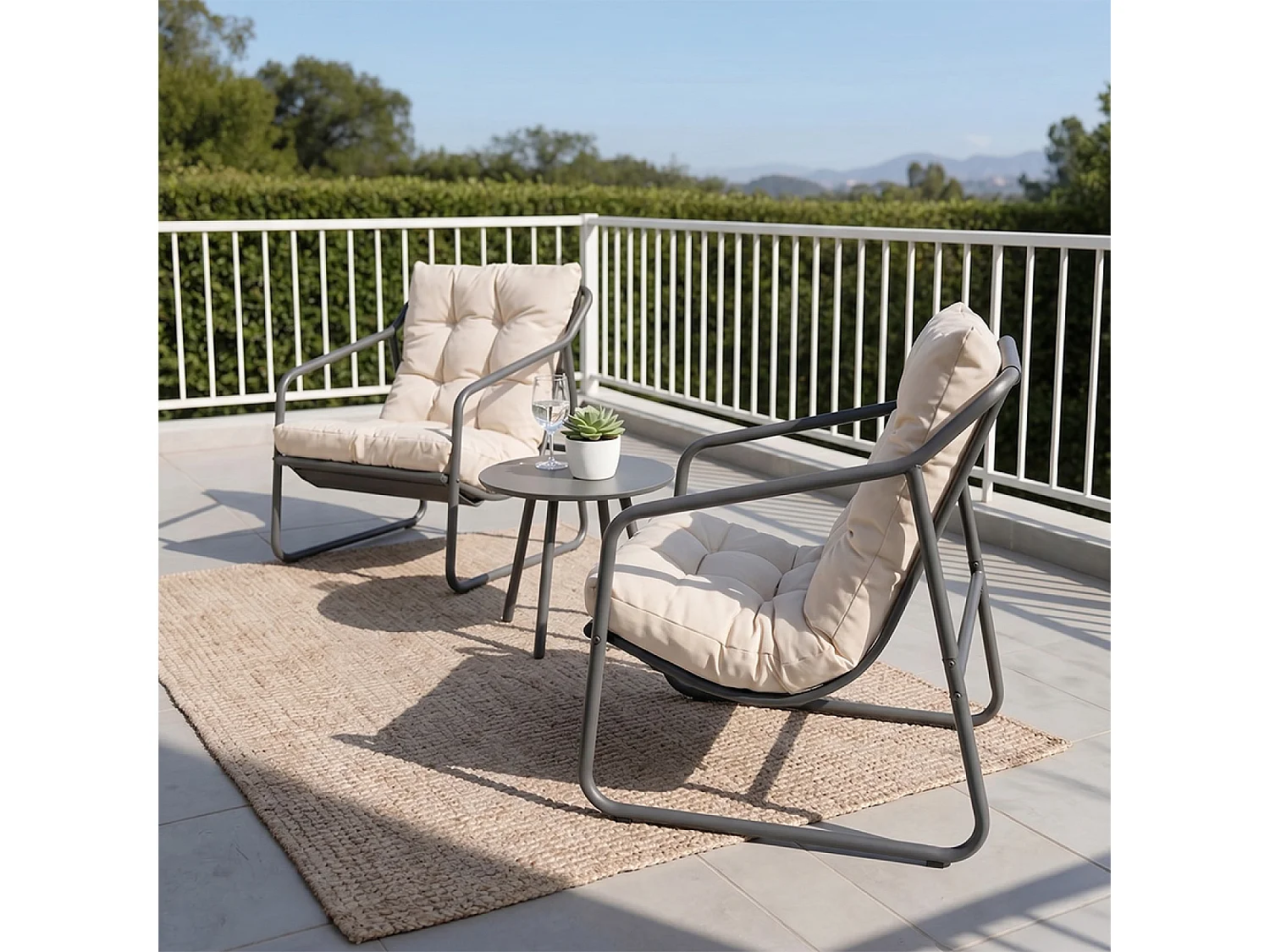 Ensemble de jardin 2 fauteuils gris avec table basse ATRANI