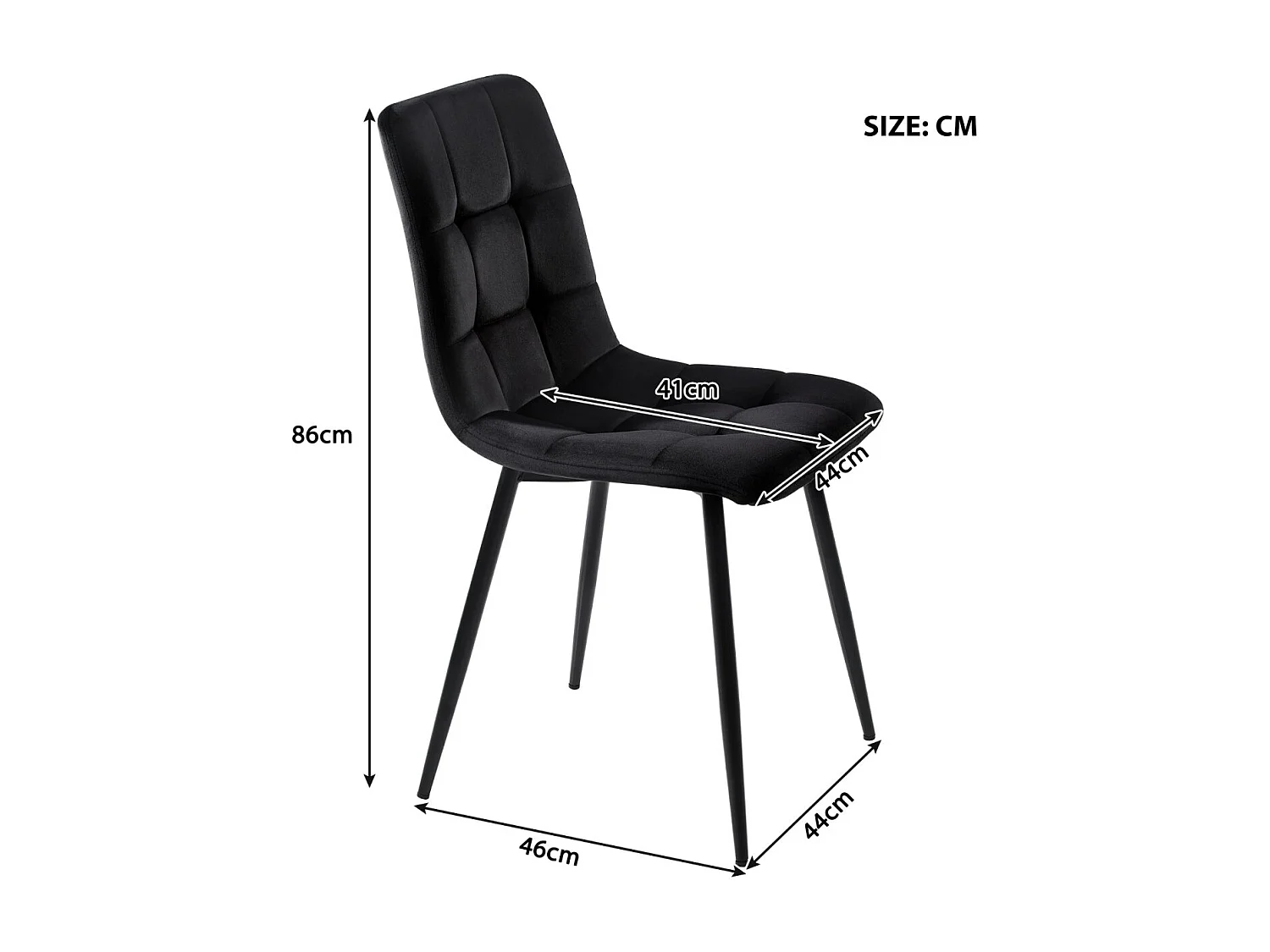 Lot de 4 chaises de salle à manger velours gris – Pieds métal, dossier capitonné, assise rembourrée