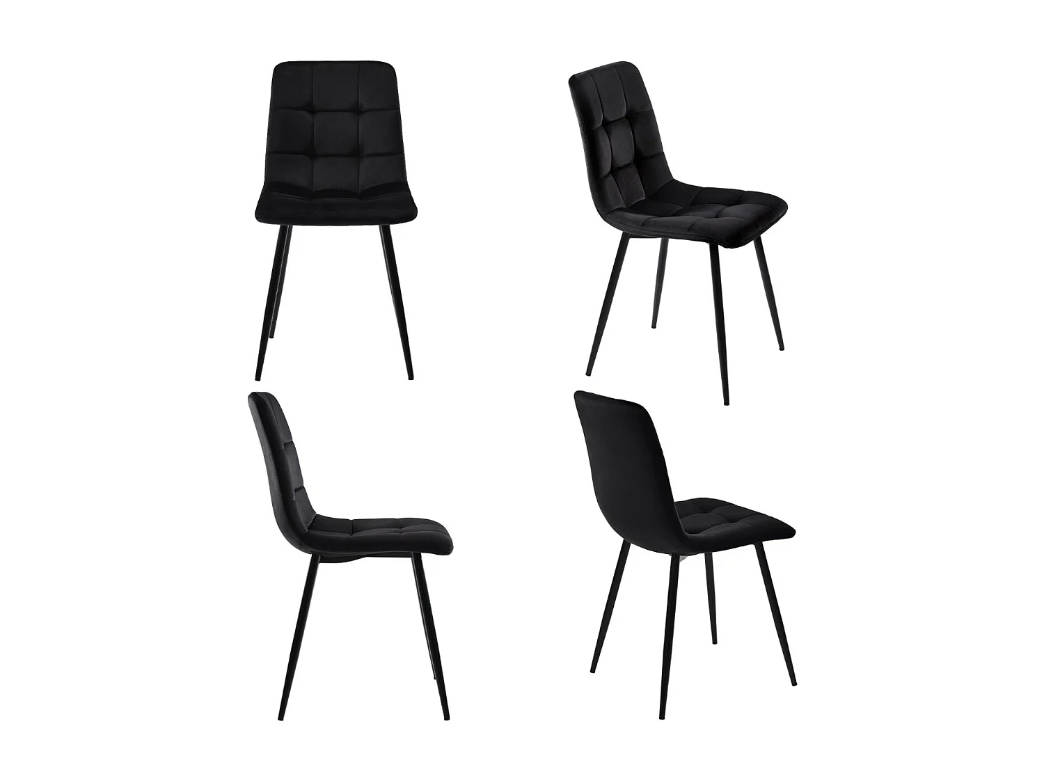 Lot de 4 chaises de salle à manger velours gris – Pieds métal, dossier capitonné, assise rembourrée